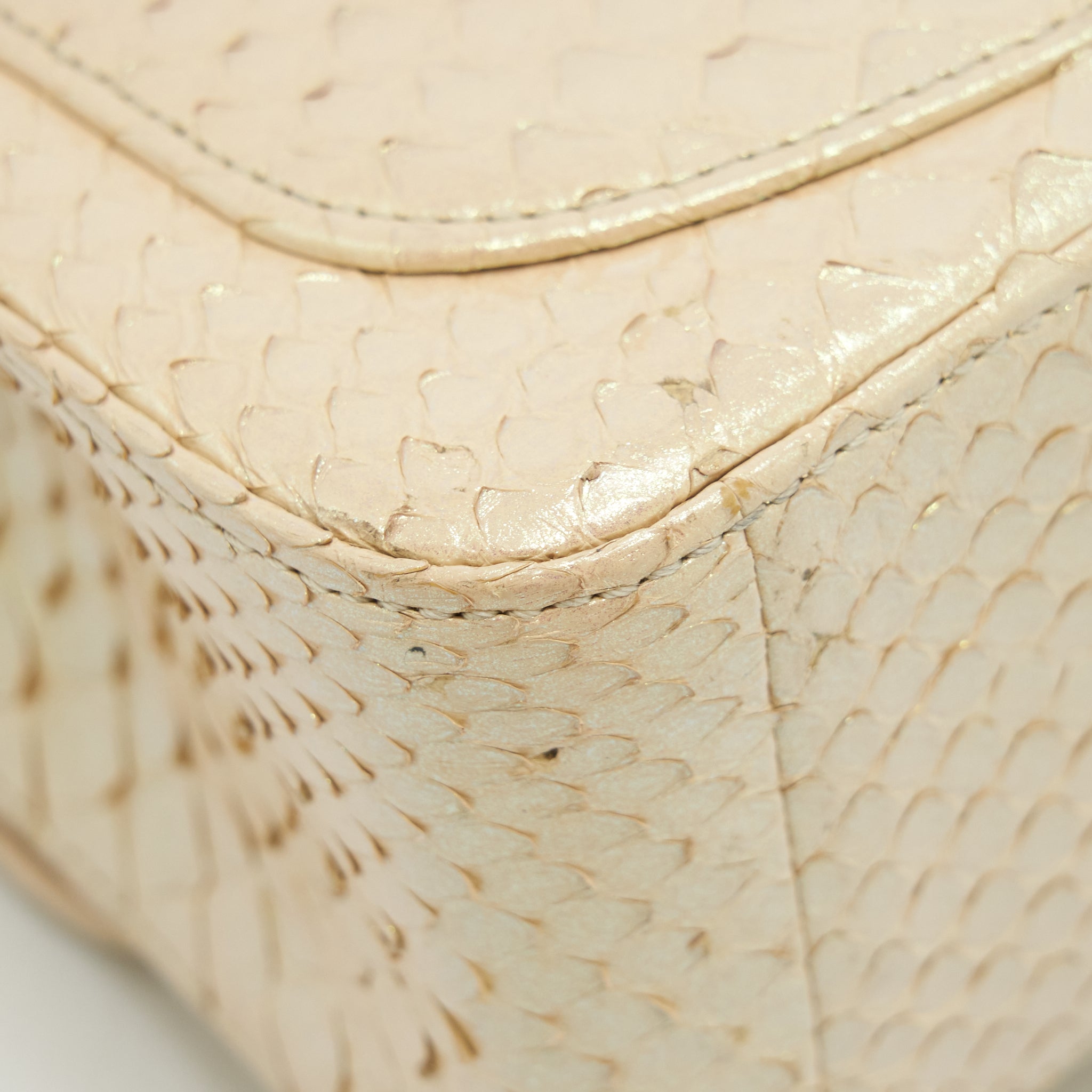 Chanel Mini Square Flap Bag Python Iridescent Light Beige