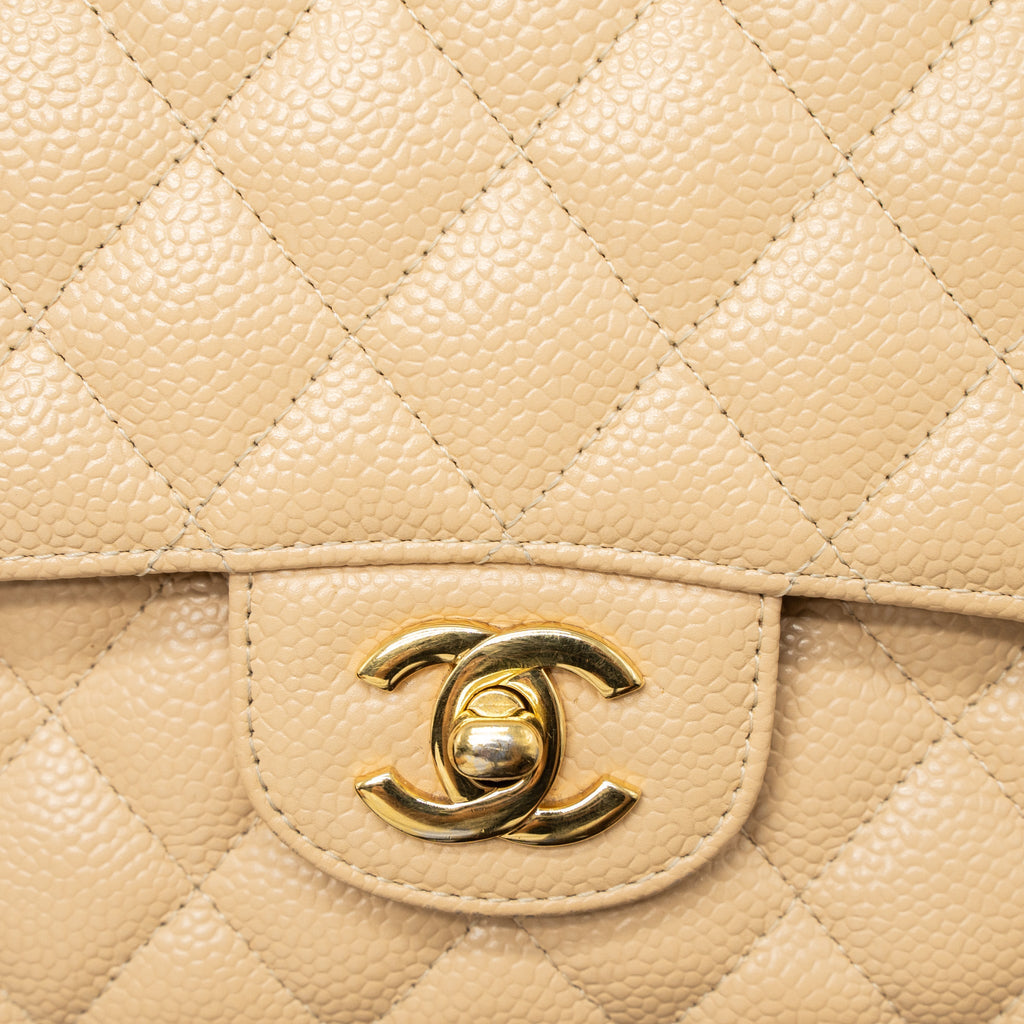 Chanel Medium Classic Double Flap Bag Caviar Beige