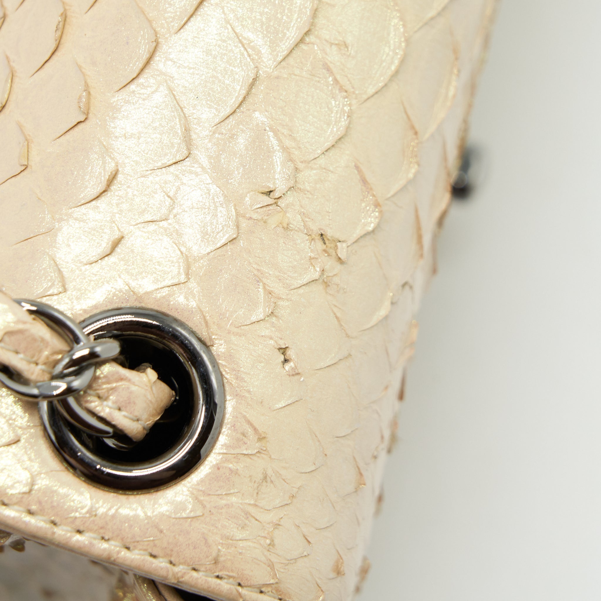 Chanel Mini Square Flap Bag Python Iridescent Light Beige