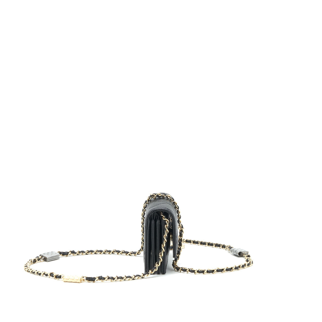 Chanel 21k Caviar mini flap cardholder with chain black L