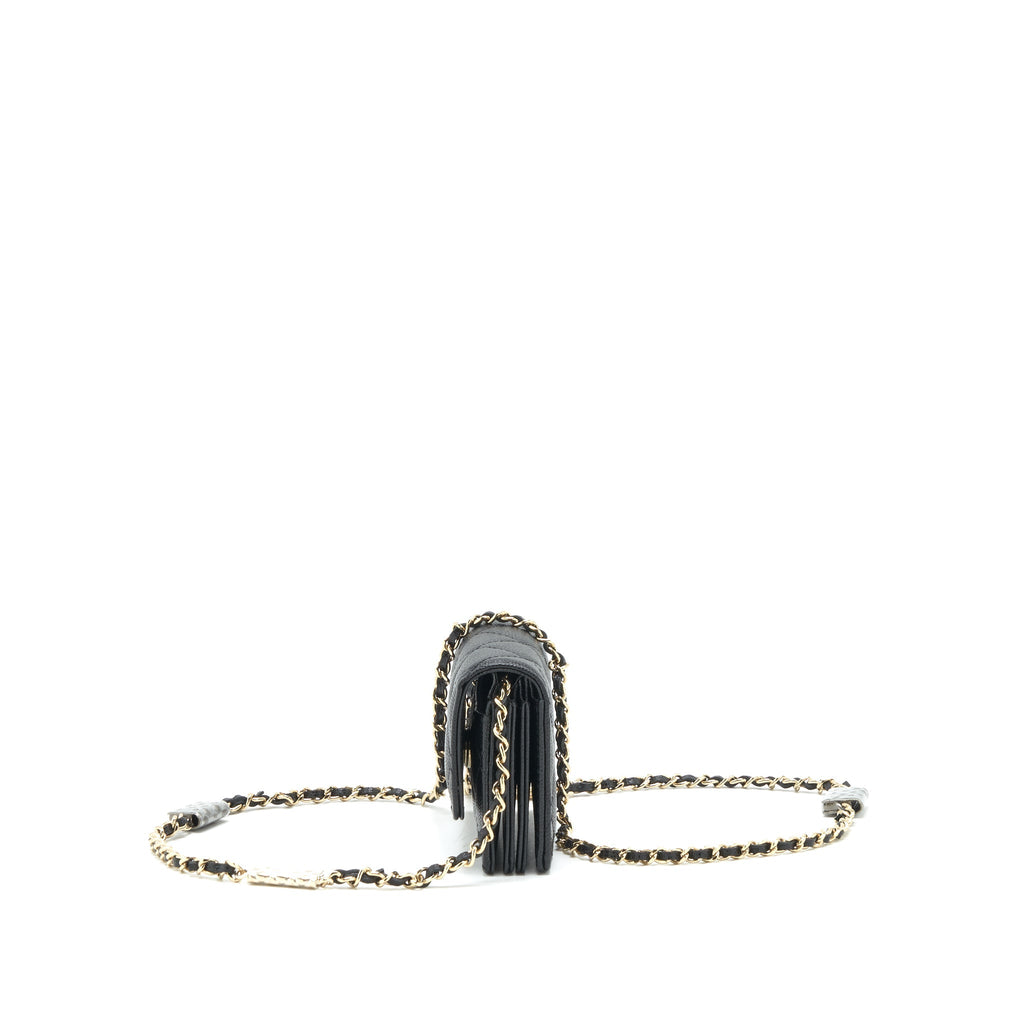Chanel 21k Caviar mini flap cardholder with chain black L