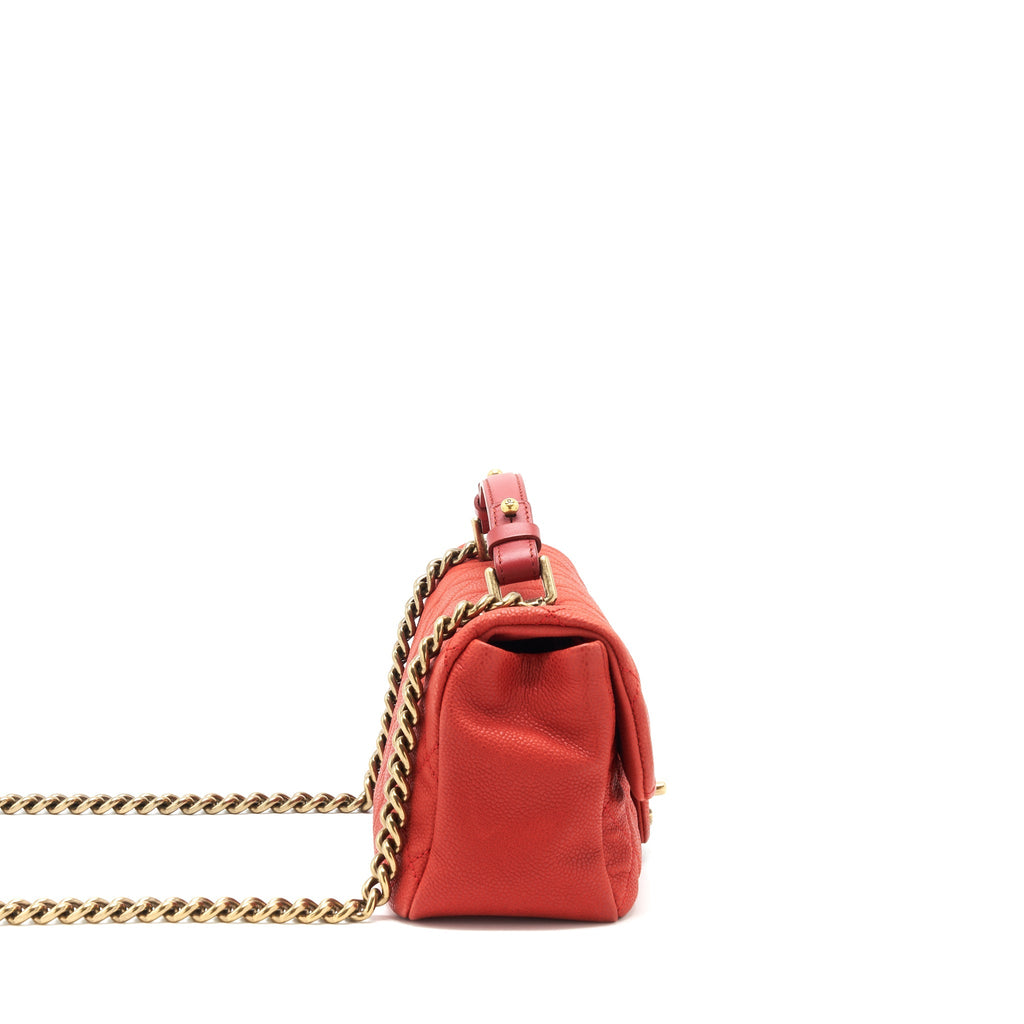 Chanel top handle rectangular flap bag grained calfskin red