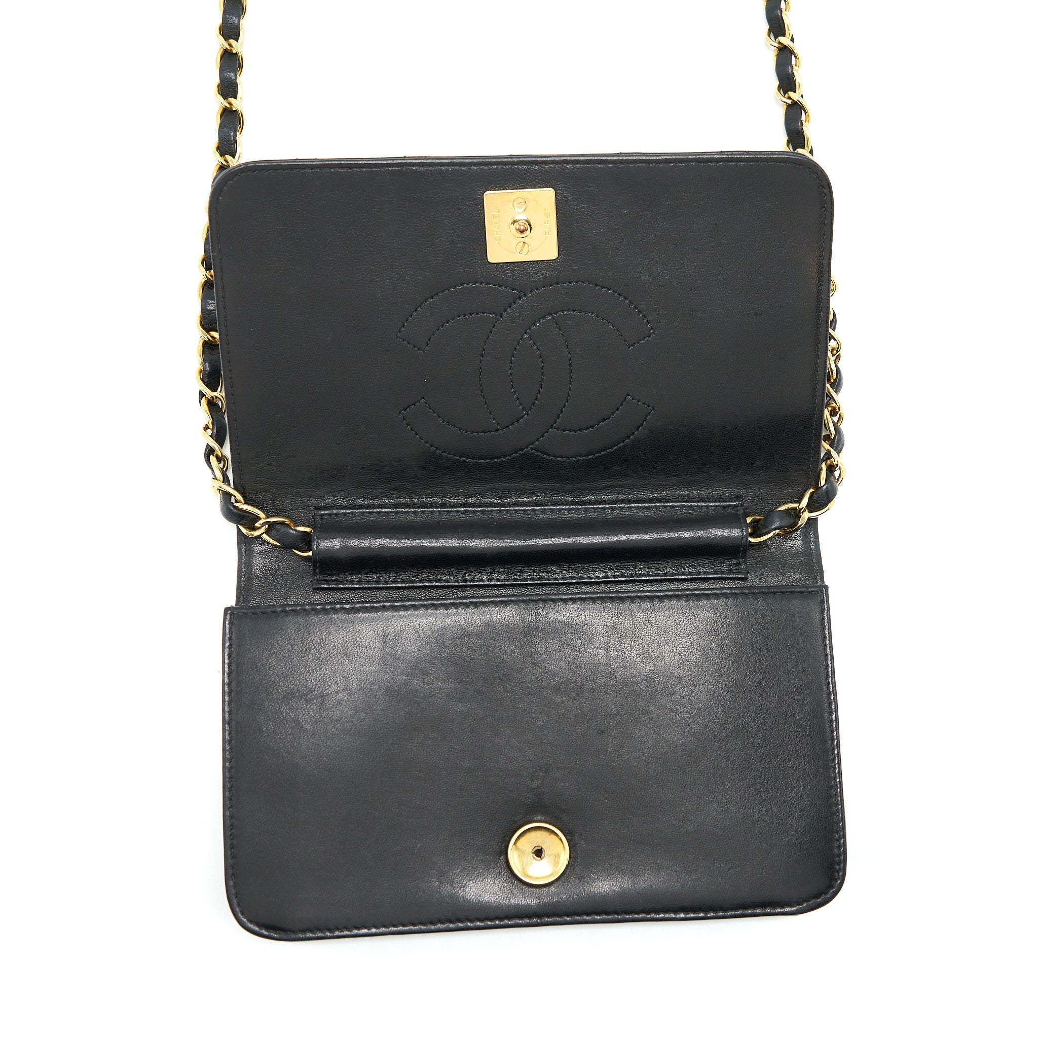 Chanel Vintage Quilted Flap Chain Wallet Black