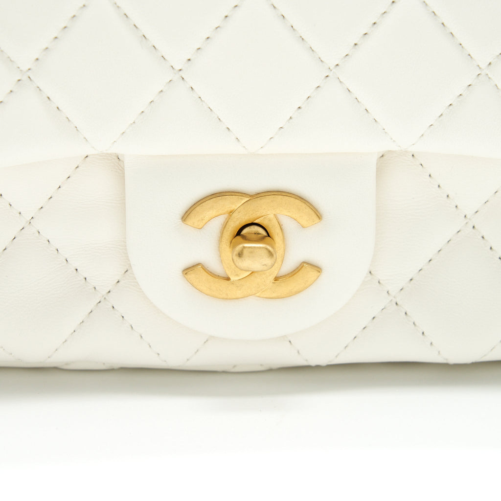Chanel Pearl Crush Mini Rectangular Flap Bag Lambskin White