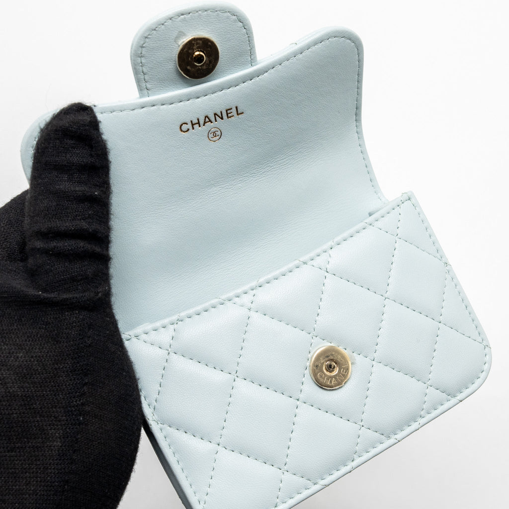 Chanel Top Handle Mini Flap Bag with Chain Lambskin Light Blue L