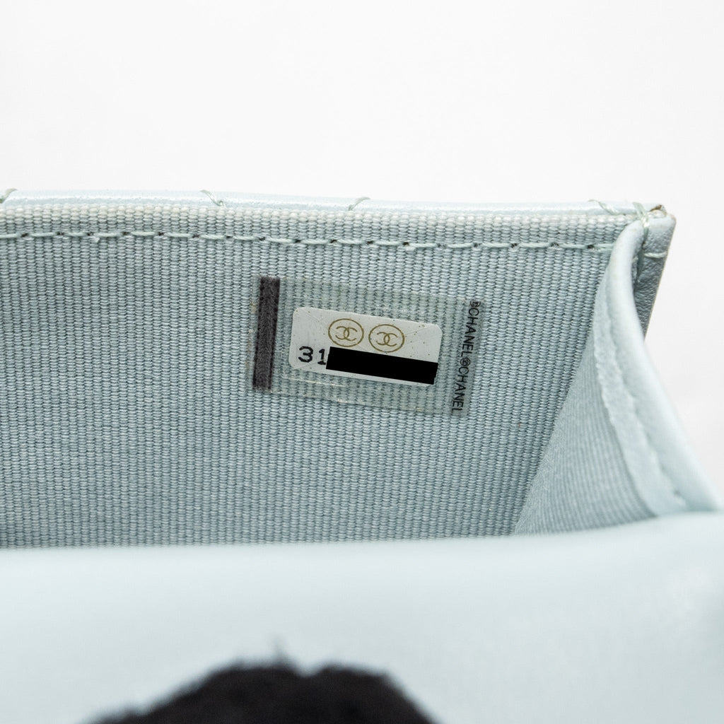 Chanel Top Handle Mini Flap Bag with Chain Lambskin Light Blue L