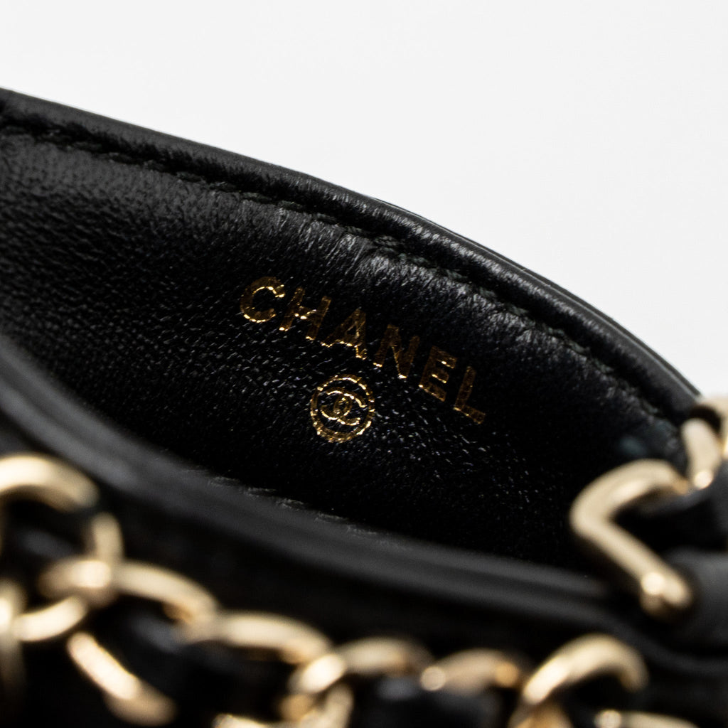 Chanel Gold Cluth O Chain Vertical Phone Holder Lambskin Black