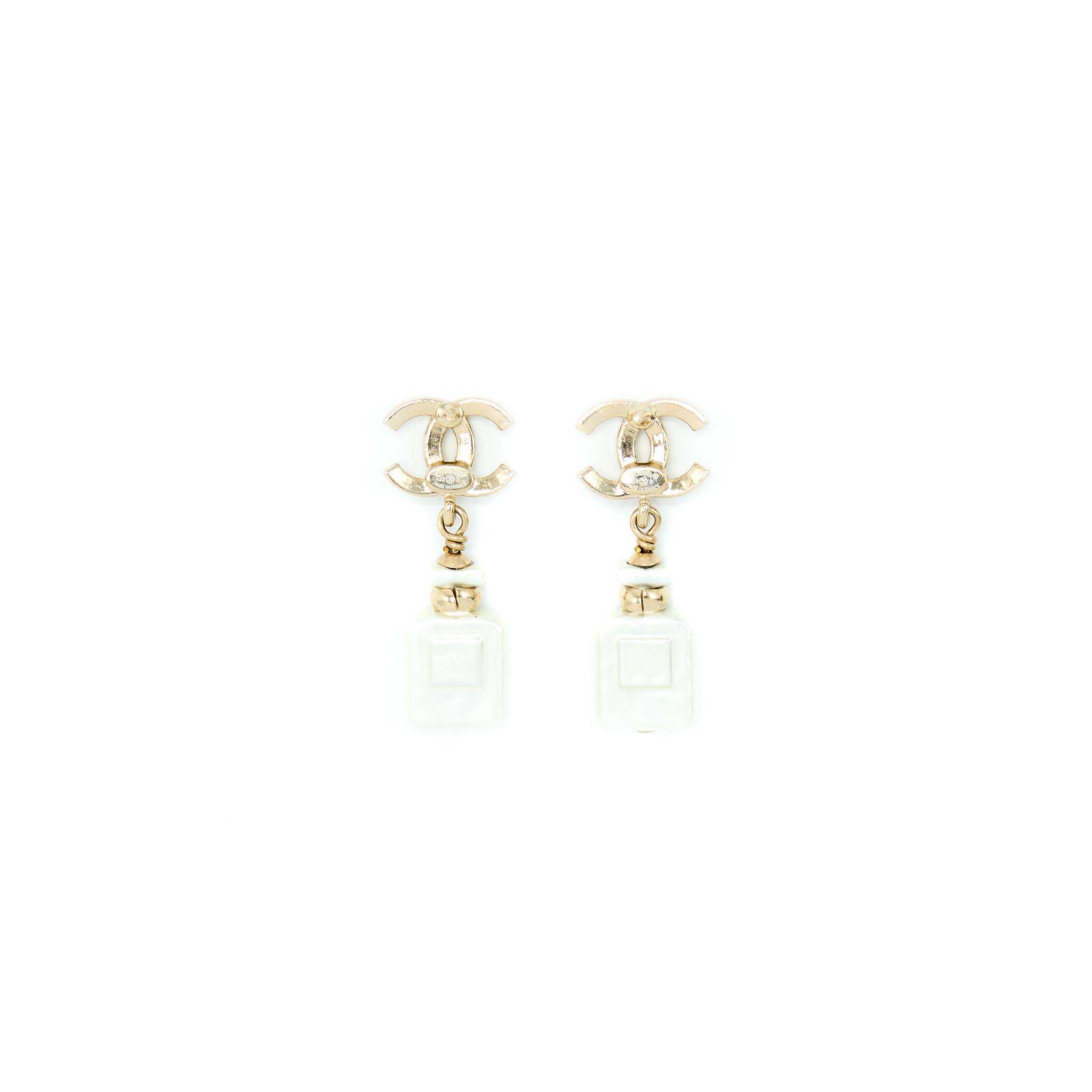 Chanel CC Logo with Perfume Bottle Drop Light Gold Tone