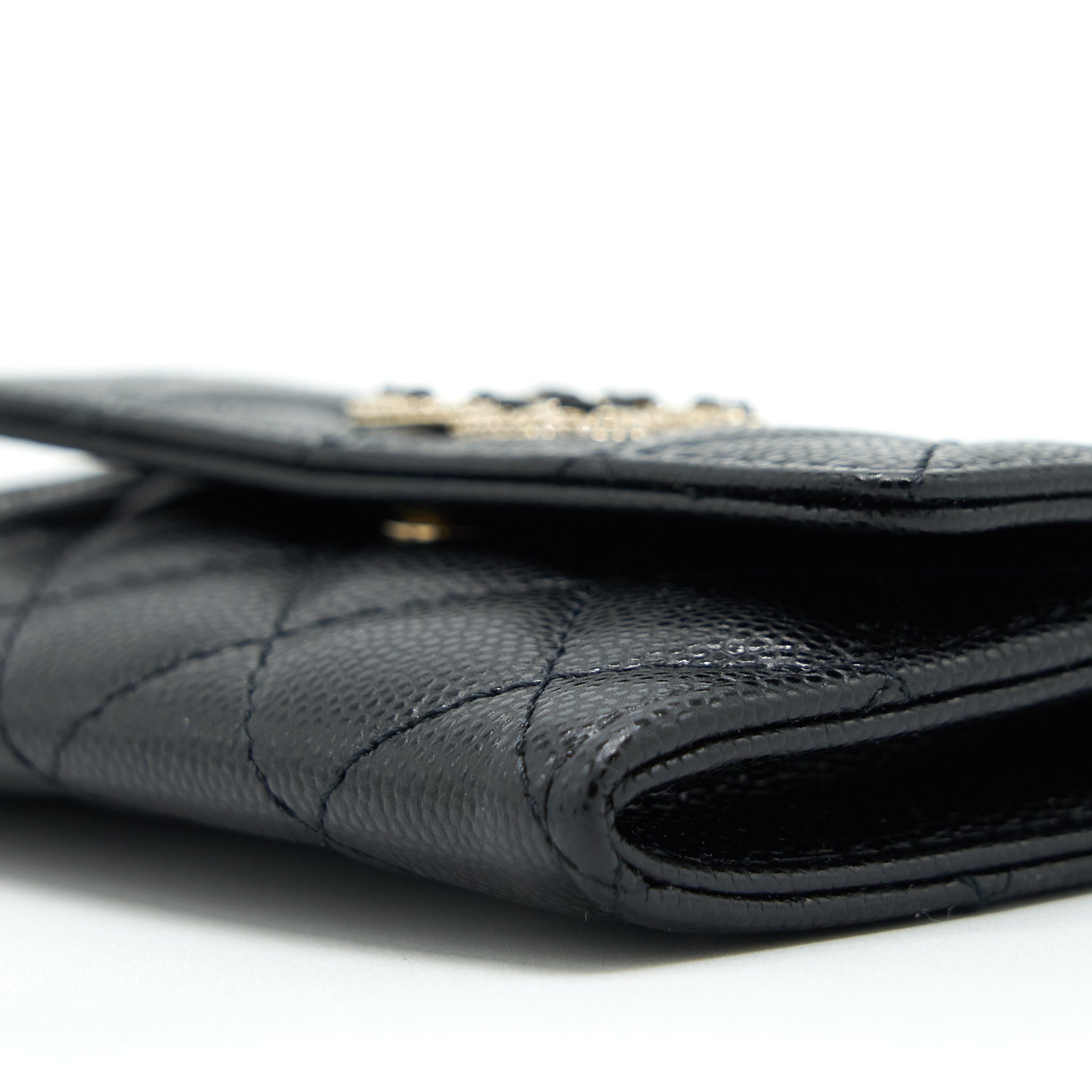 Chanel 22S Detailed Logo Mini Flap Card Holder Caviar Black L