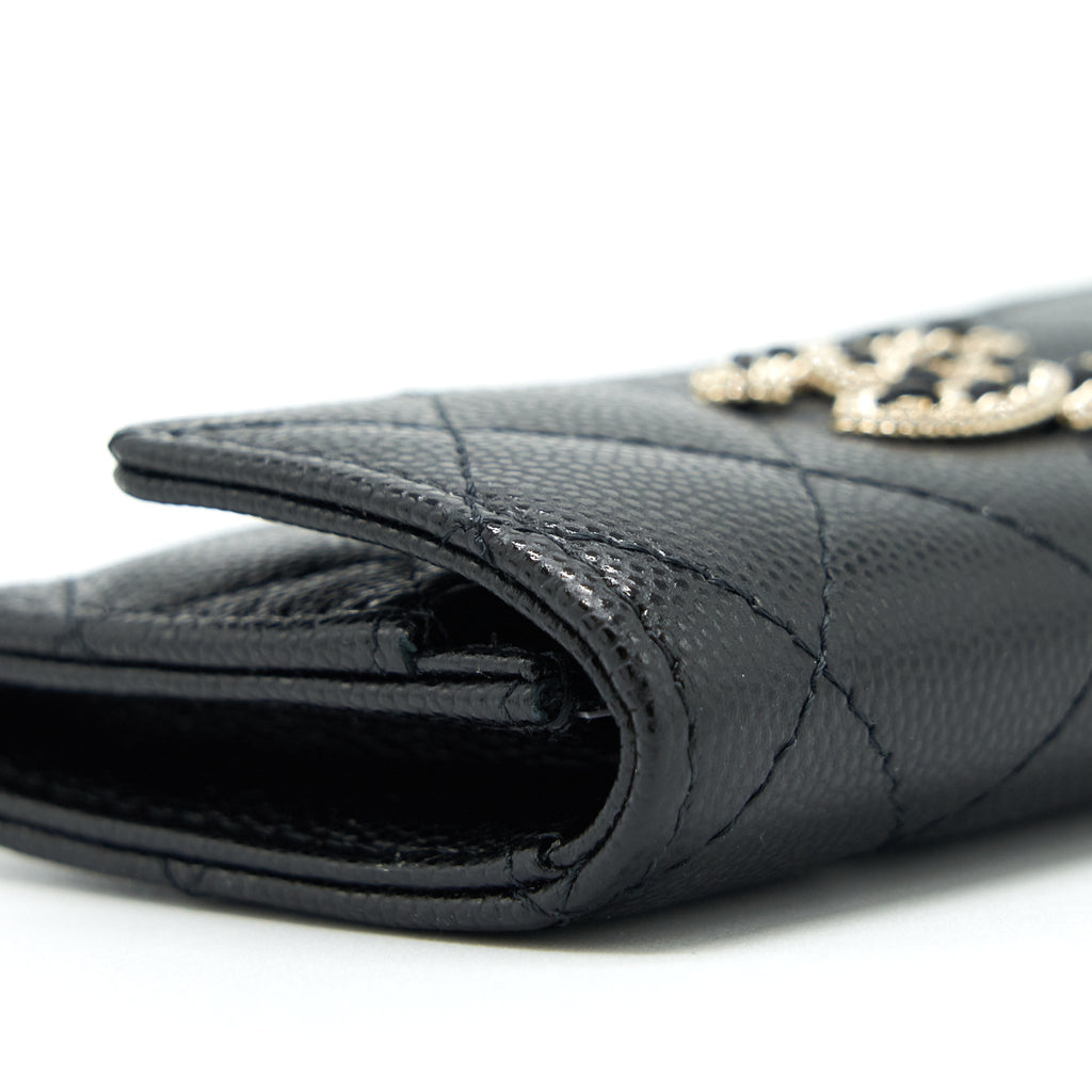 Chanel 22S Detailed Logo Mini Flap Card Holder Caviar Black L