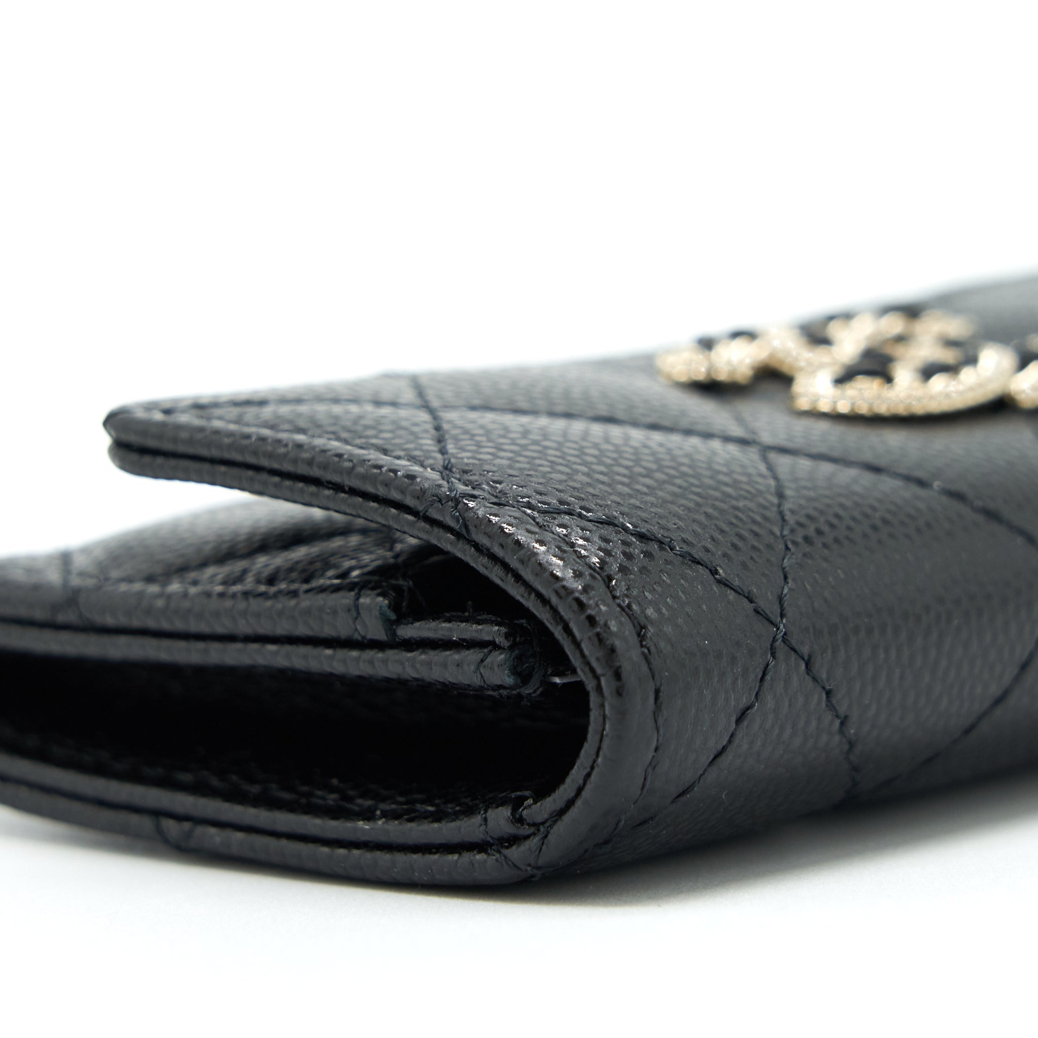 Chanel 22S Detailed Logo Mini Flap Card Holder Caviar Black L