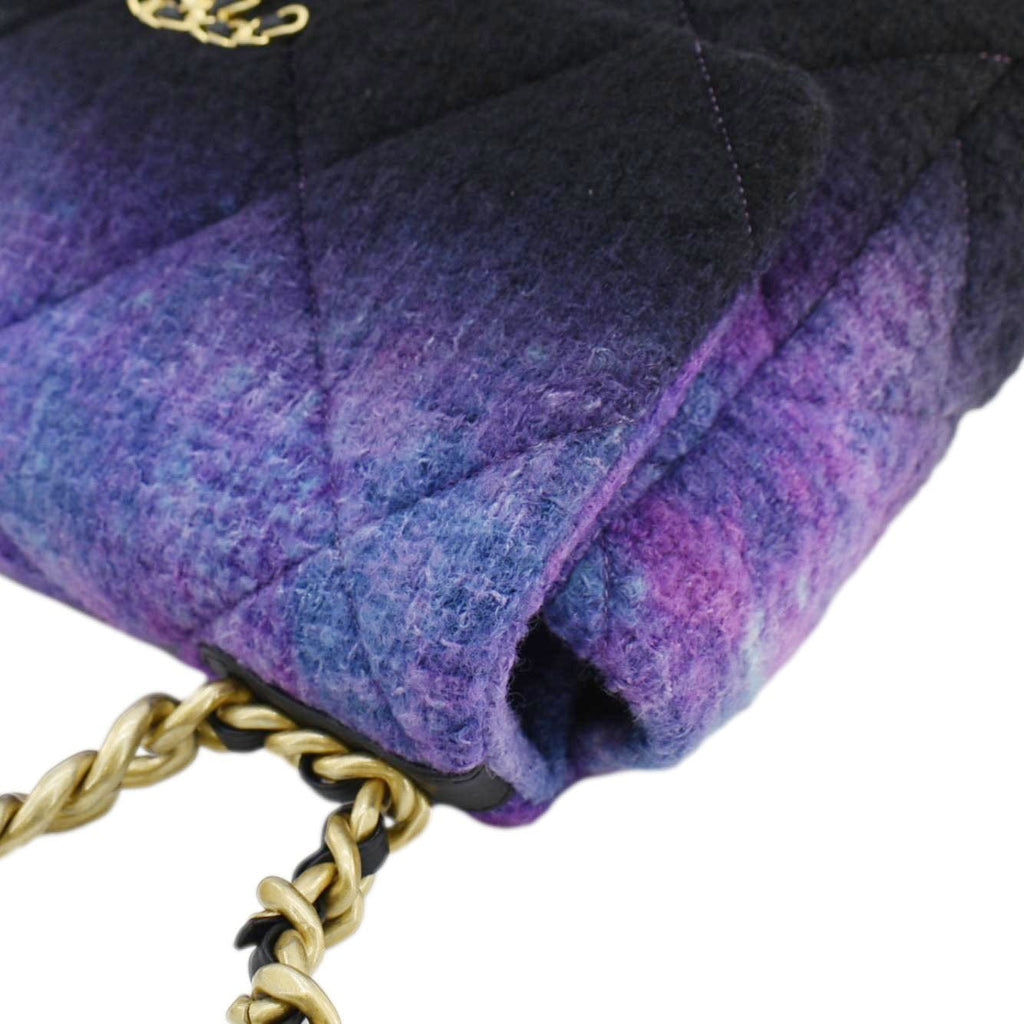 CHANEL 19 Flap Large Quilted Mixed Tweed Shoulder Bag Purple