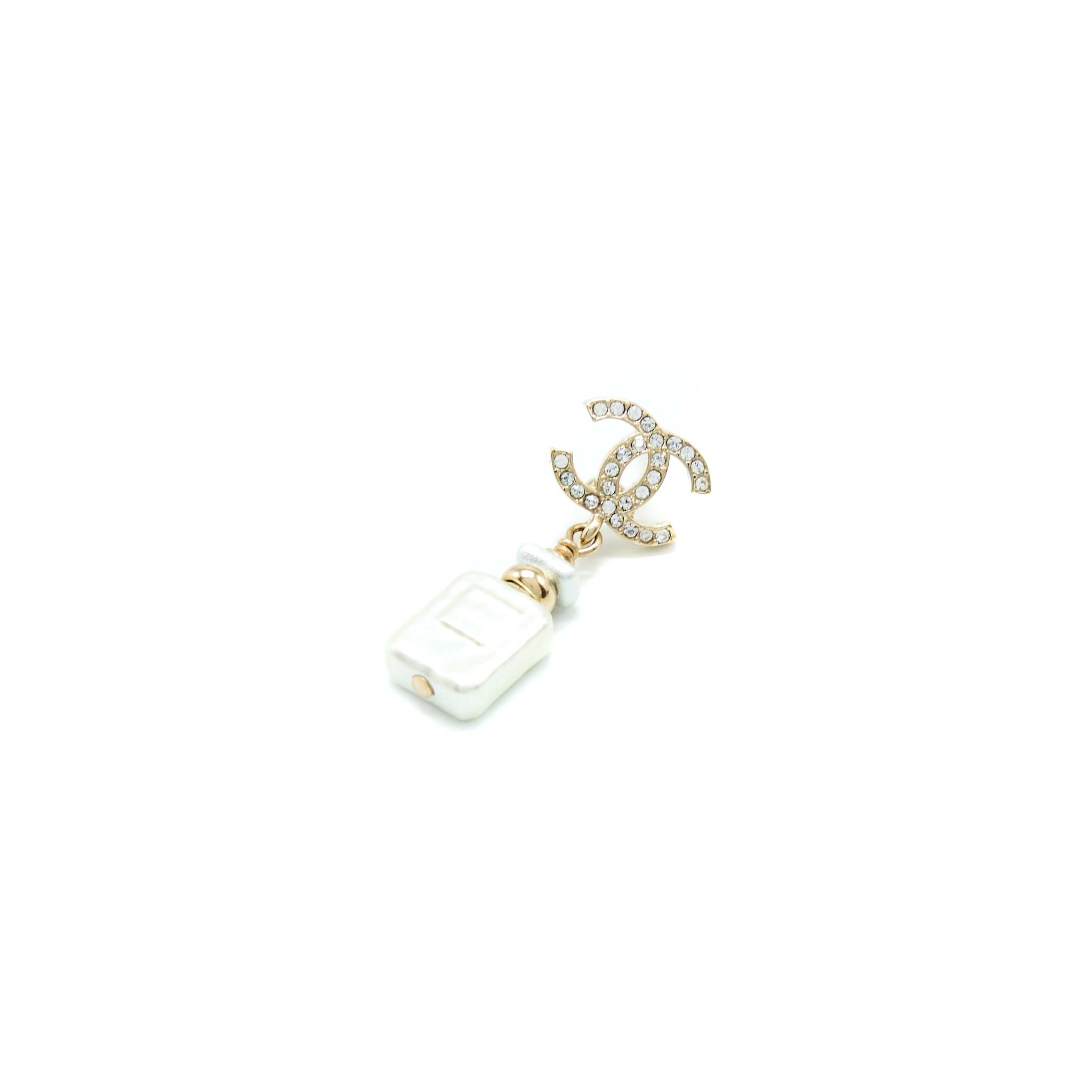 Chanel CC Logo with Perfume Bottle Drop Light Gold Tone