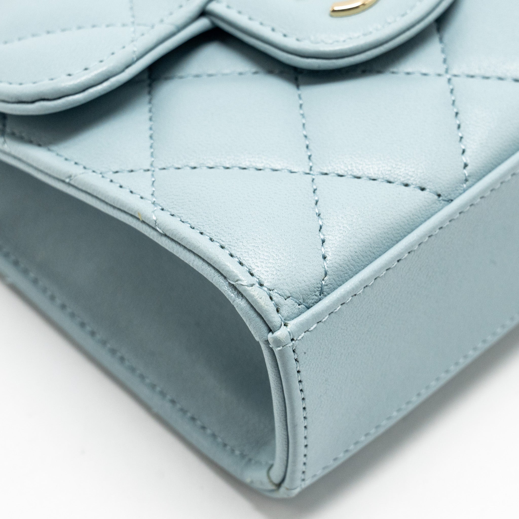 Chanel Top Handle Mini Flap Bag Lambskin Light BLUE L
