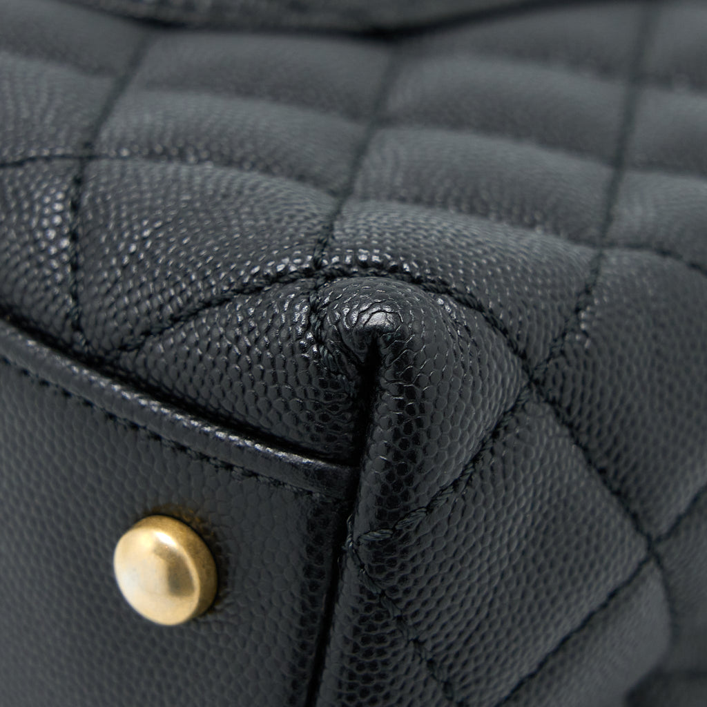 Chanel Medium Coco Handle Caviar with Lizard Handle Black Brushed