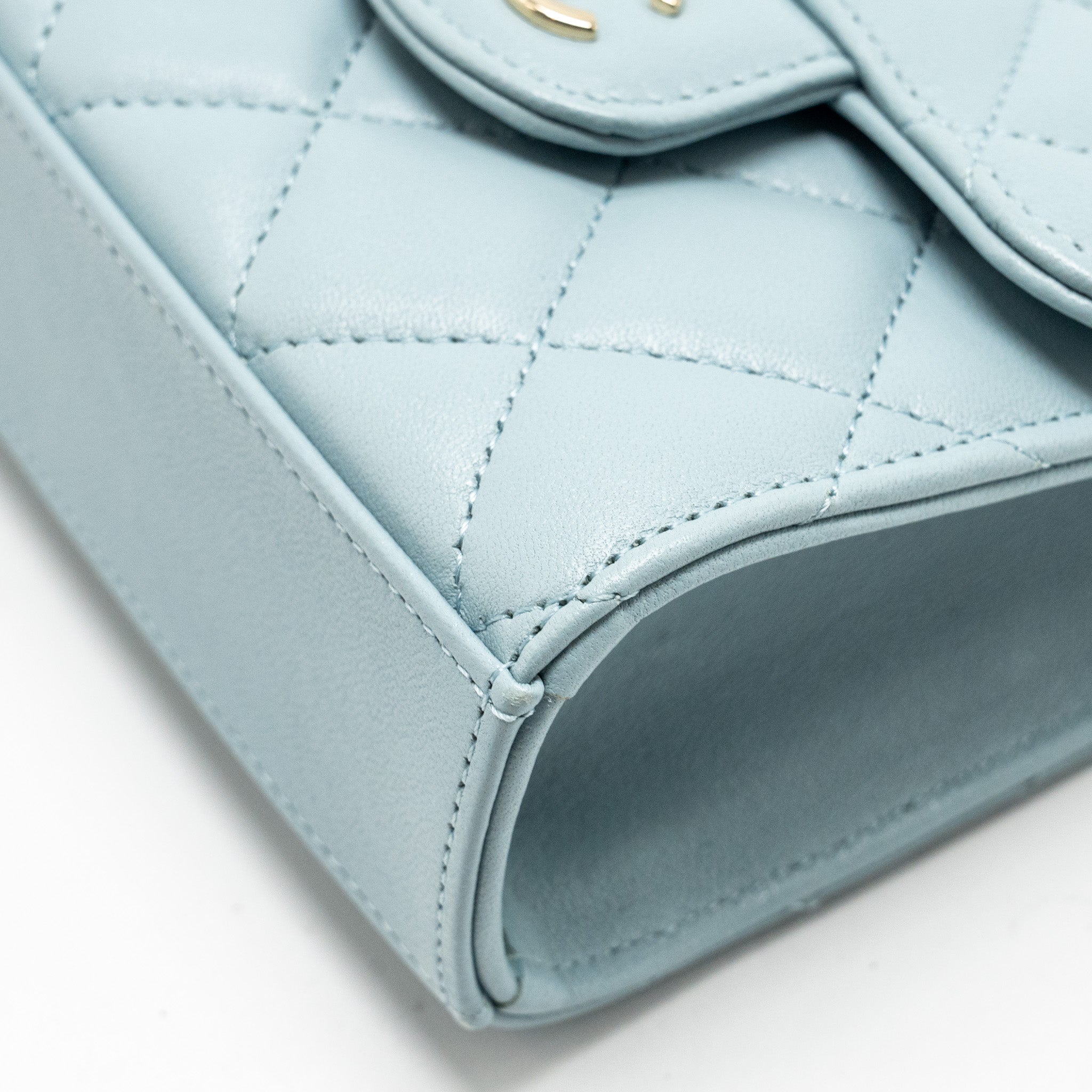 Chanel Top Handle Mini Flap Bag Lambskin Light BLUE L