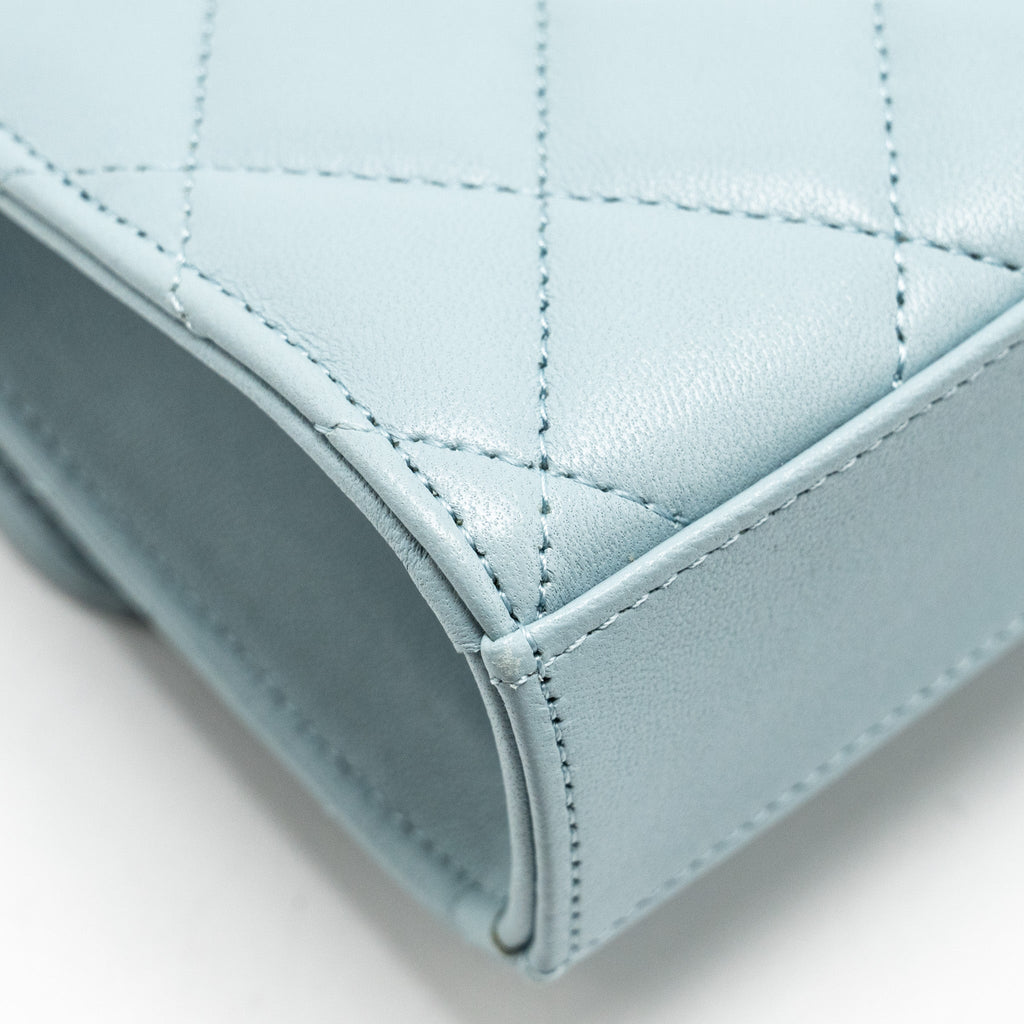 Chanel Top Handle Mini Flap Bag Lambskin Light BLUE L
