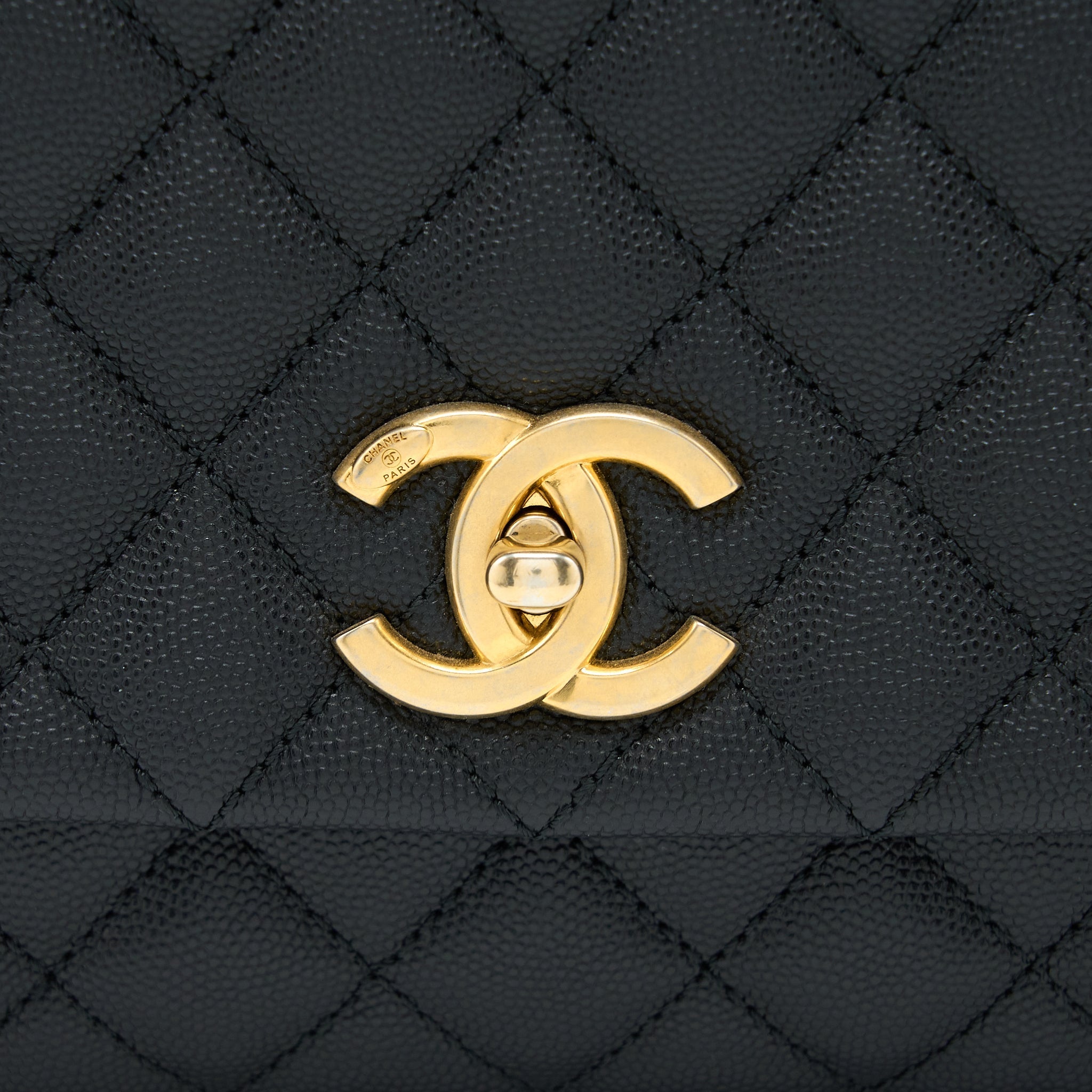 Chanel Medium Coco Handle Caviar with Lizard Handle Black Brushed