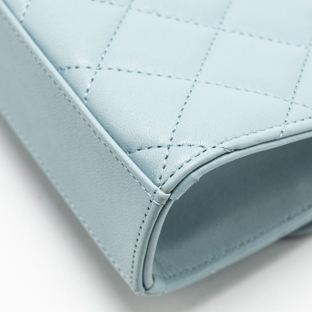 Chanel Top Handle Mini Flap Bag Lambskin Light BLUE L