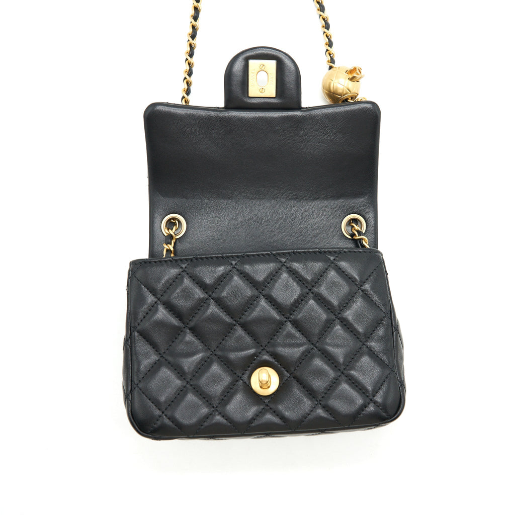 Chanel 22C Pearl Crush Mini Square Flap Bag Lambskin Black