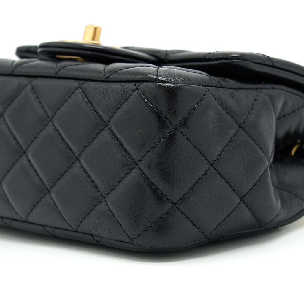 Chanel 22C Pearl Crush Mini Square Flap Bag Lambskin Black