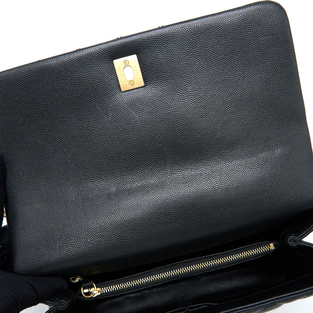 Chanel Medium Coco Handle Caviar with Lizard Handle Black Brushed
