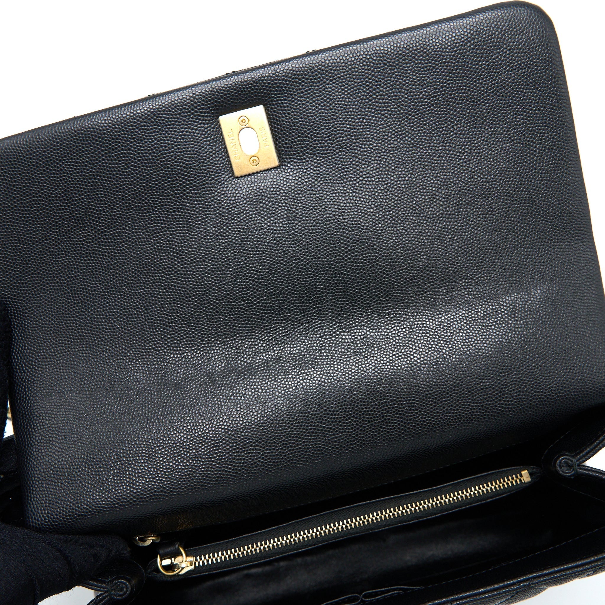 Chanel Medium Coco Handle Caviar with Lizard Handle Black Brushed