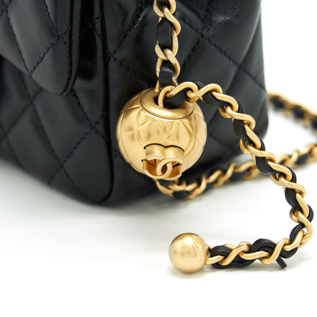 Chanel 22C Pearl Crush Mini Square Flap Bag Lambskin Black
