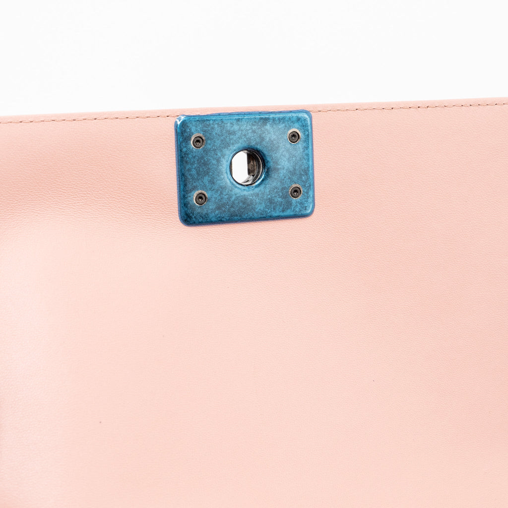 Chanel medium boy bag lambskin light pink ruthenium hardware