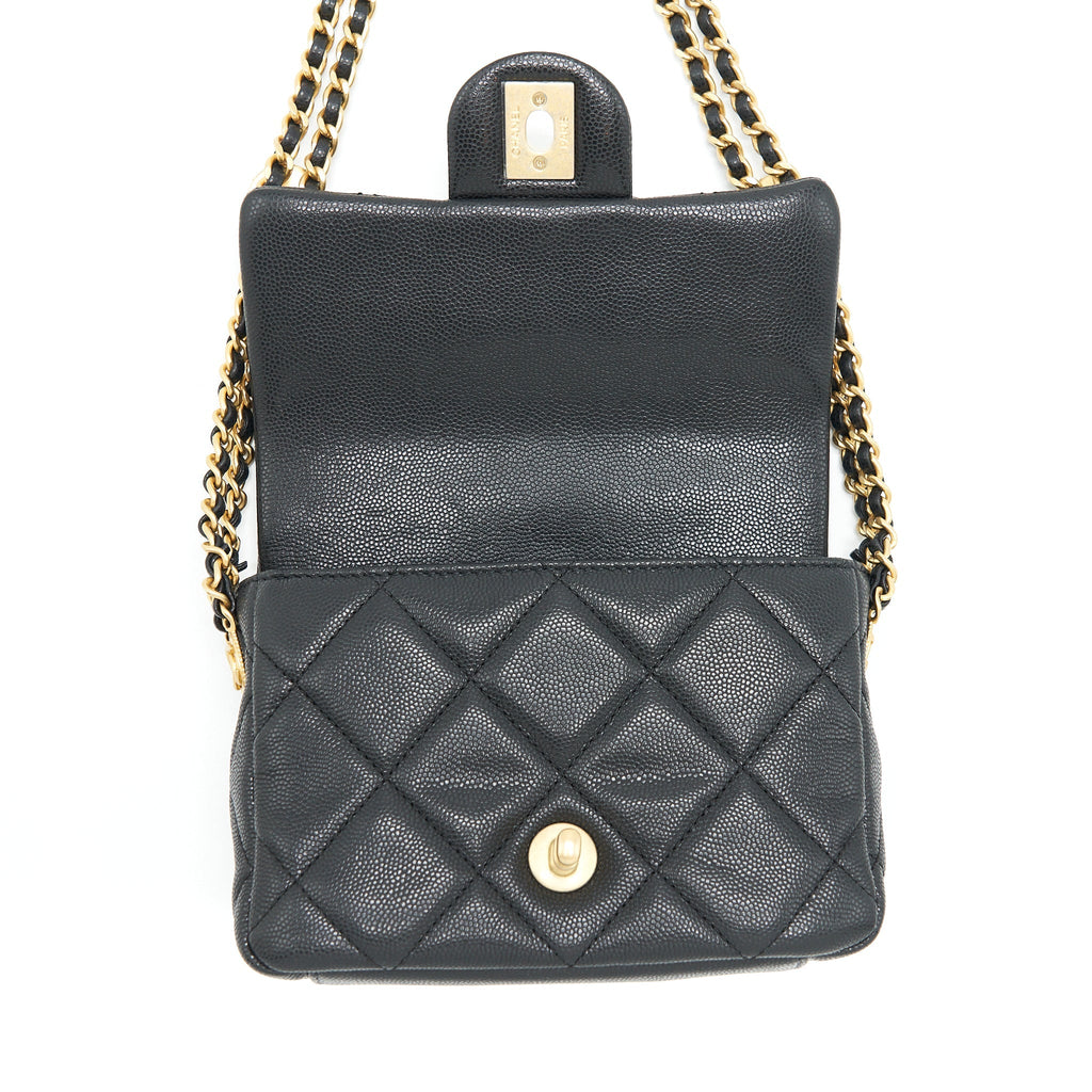 Chanel 22A Small Flap Bag Caviar Black Brushed  (Microchip)