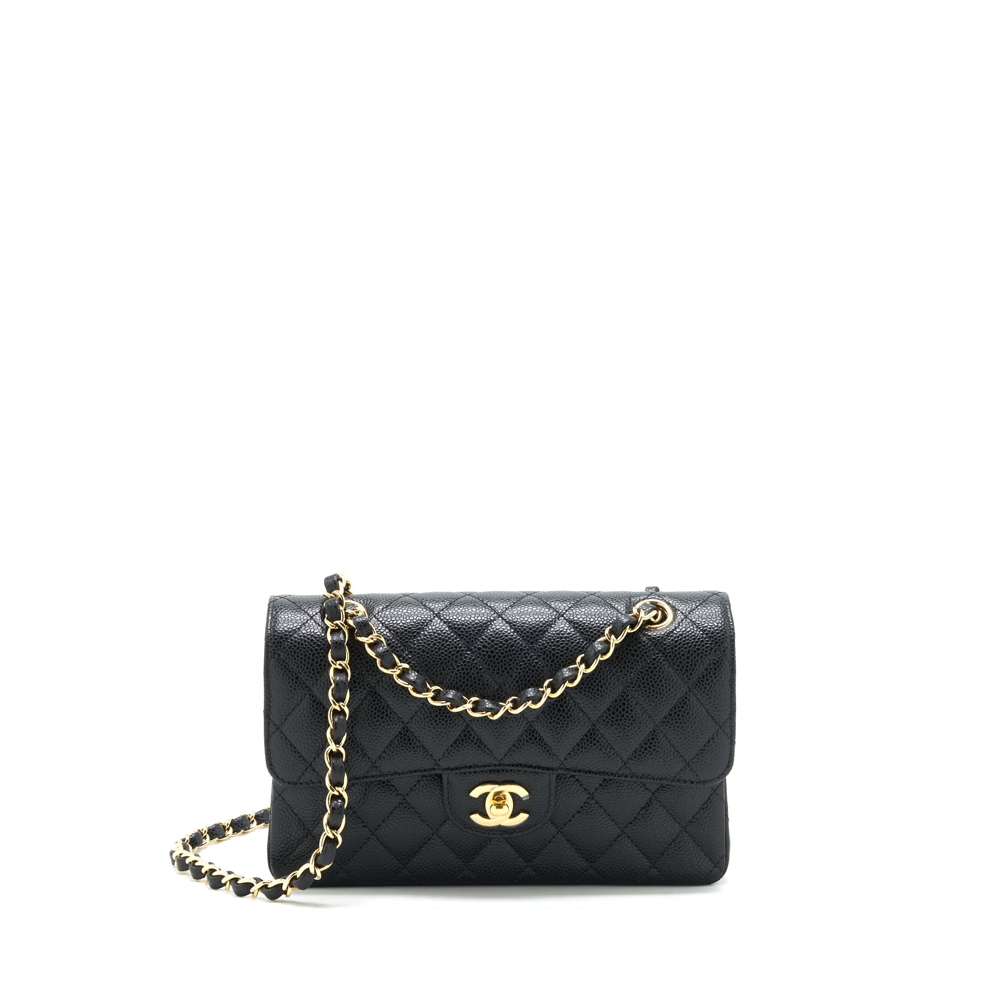 Chanel 22c caviar small classic double flap bag black