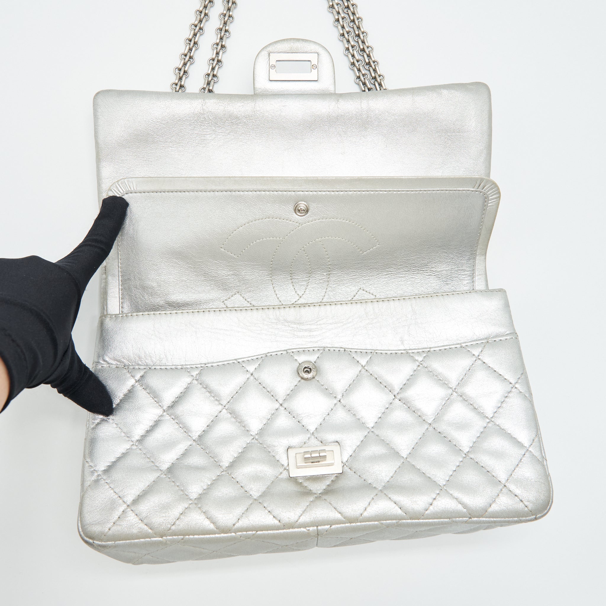 Chanel Reissue 2.55 226 Double Flap Bag Lambskin Silver