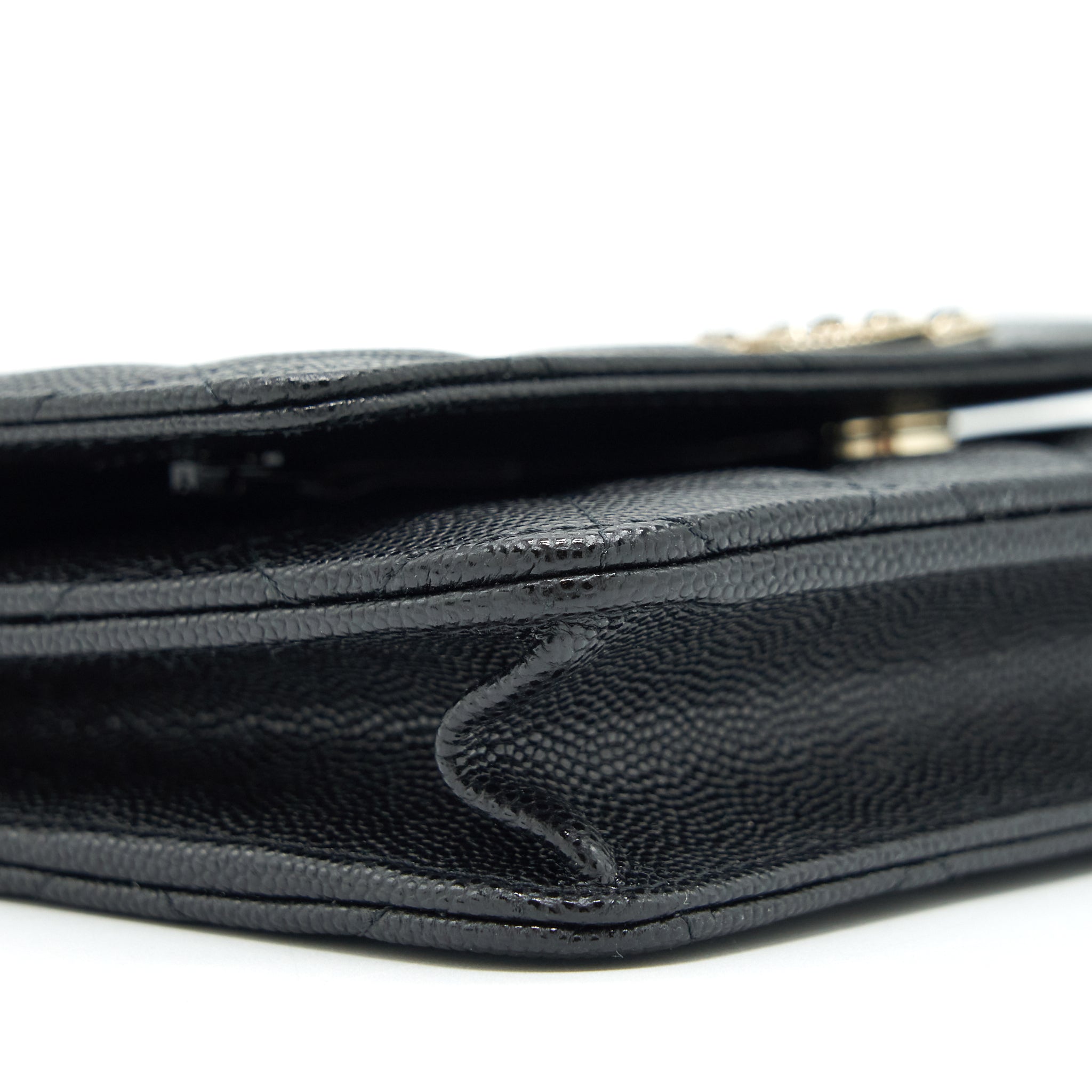Chanel 22S Detailed Logo Wallet On Chain Caviar Black L