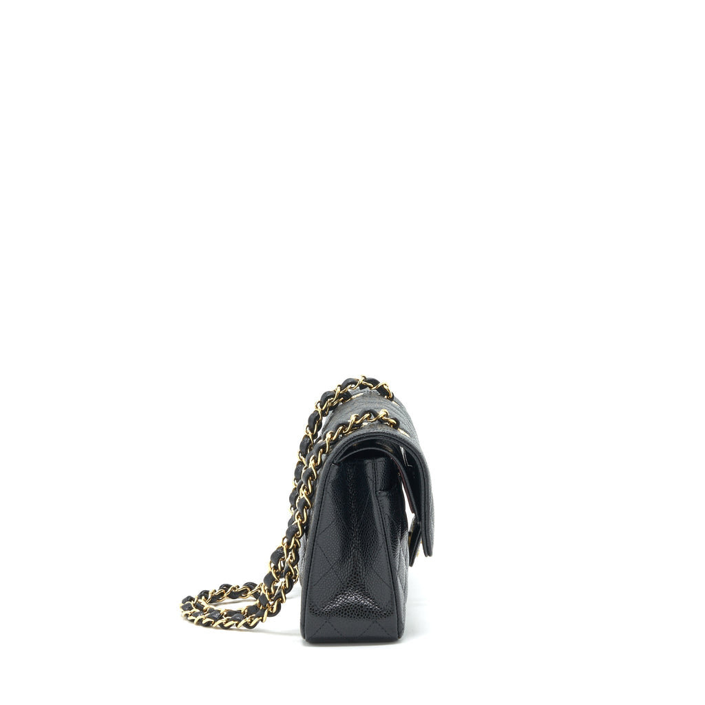 Chanel 22c caviar small classic double flap bag black
