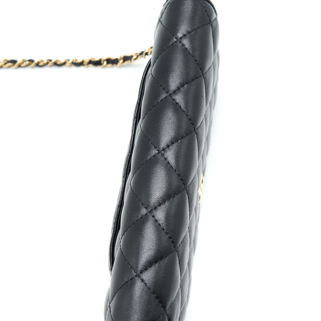 Chanel Quilted Wallet on Chain with Camellia Chain Lambskin Black L
