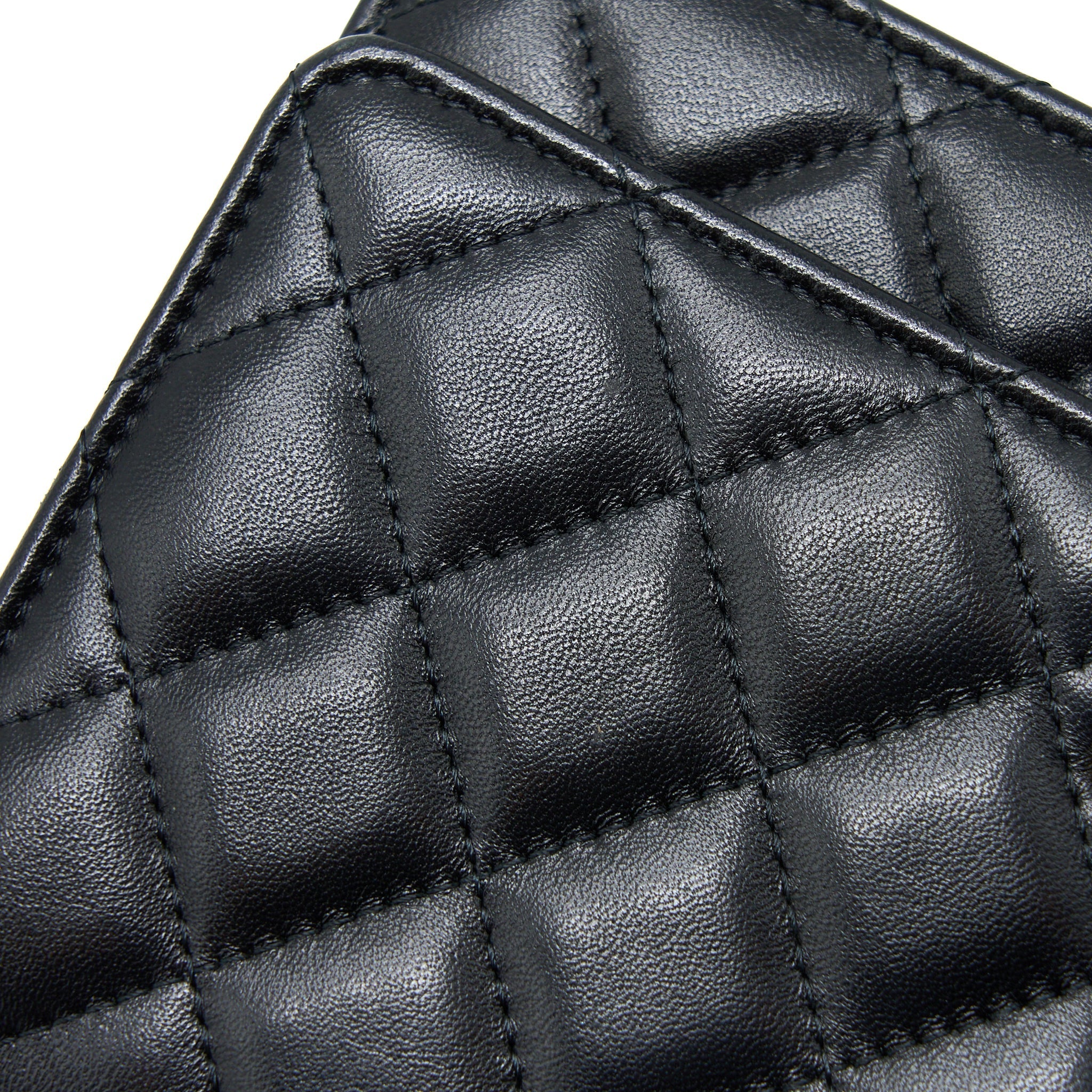 Chanel Quilted Wallet on Chain with Camellia Chain Lambskin Black L