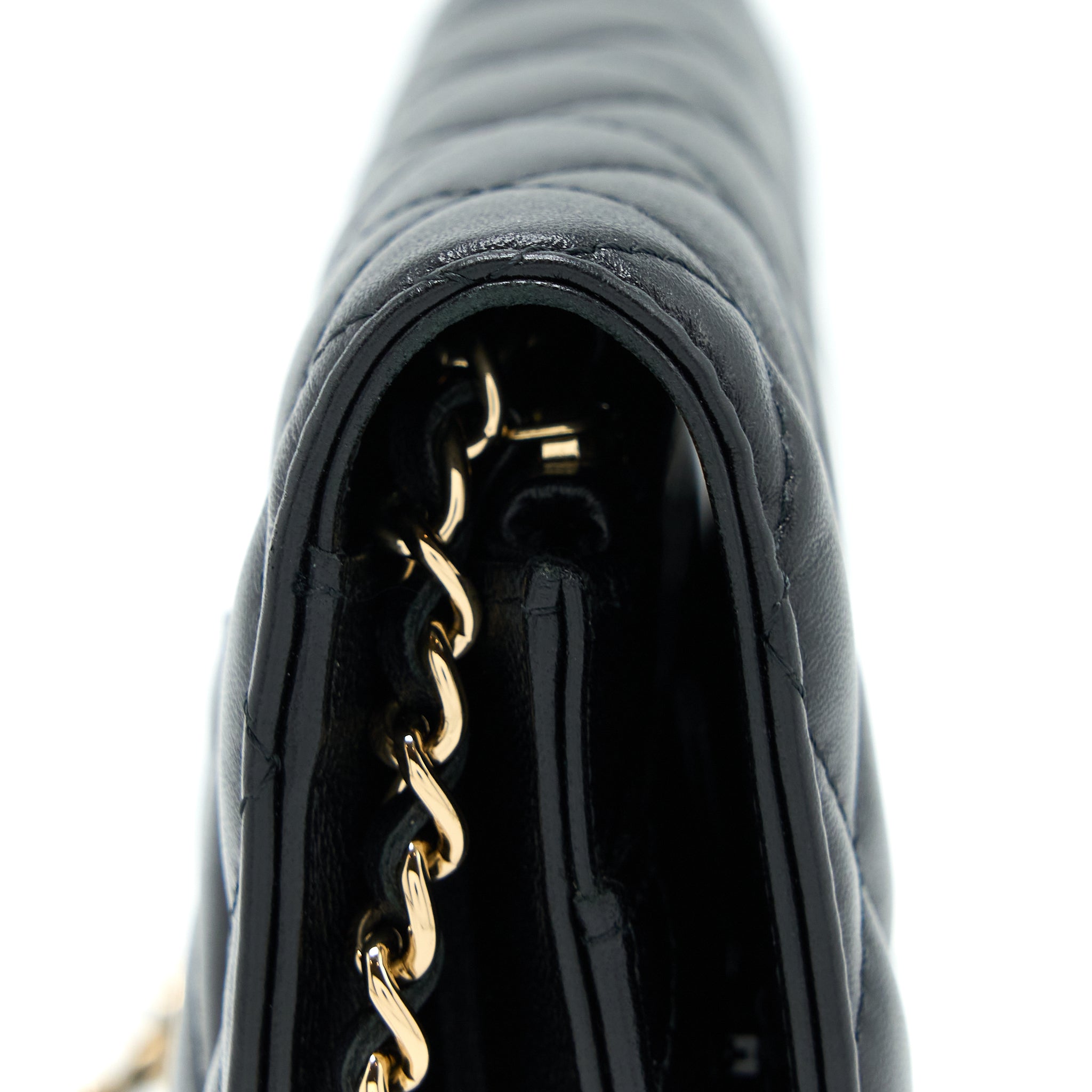 Chanel Quilted Wallet on Chain with Camellia Chain Lambskin Black L