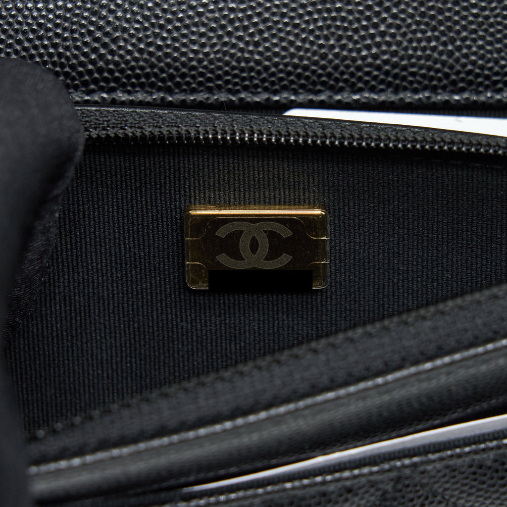 Chanel 22S Detailed Logo Wallet On Chain Caviar Black L