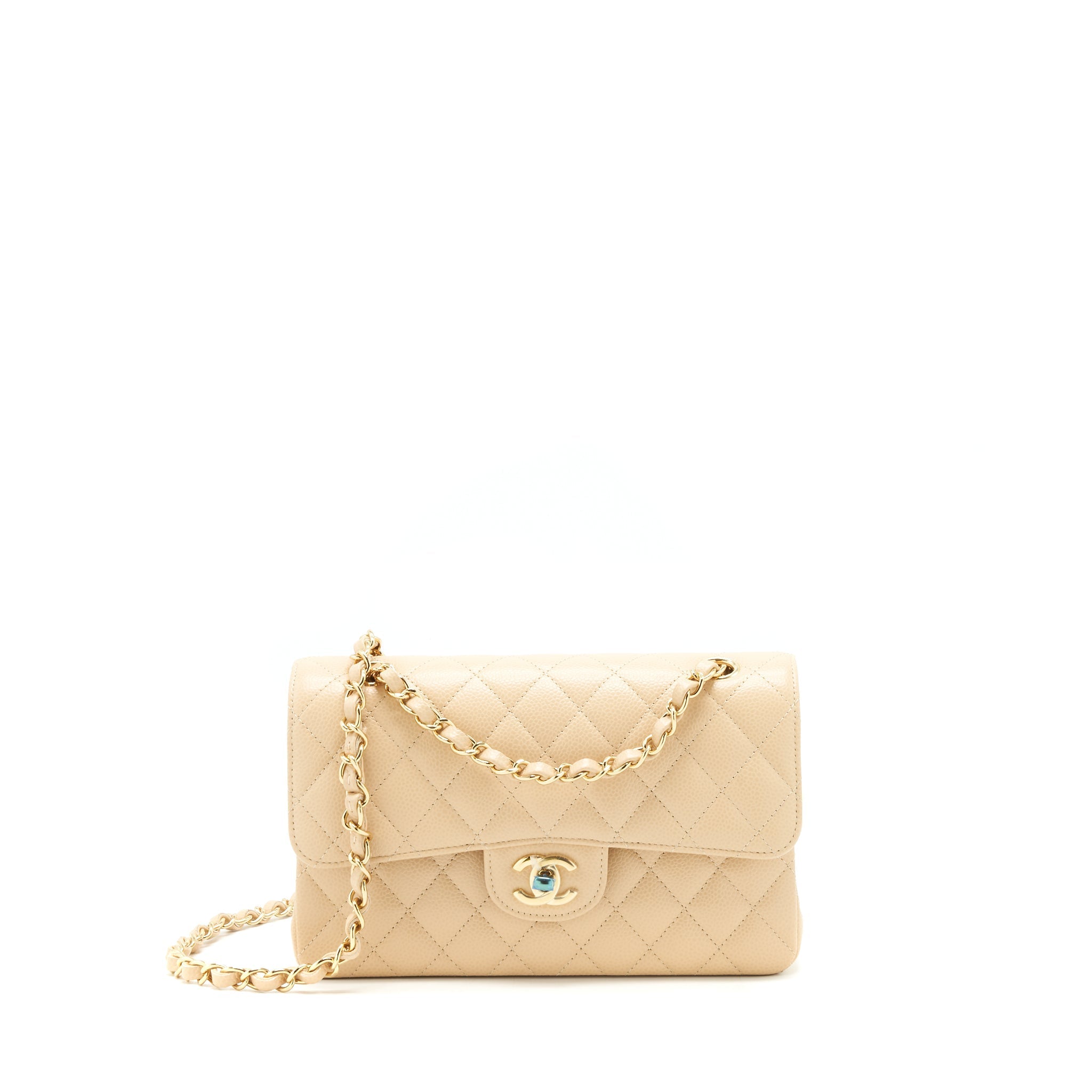 Chanel small classic double flap bag caviar beige