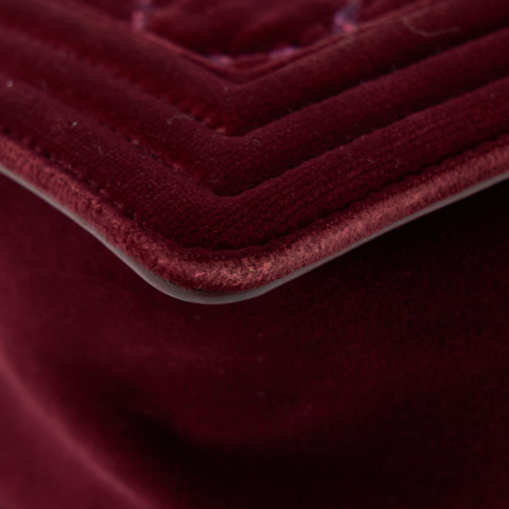 Chanel Medium Boy Bag Velvet Dark Red Ruthenium