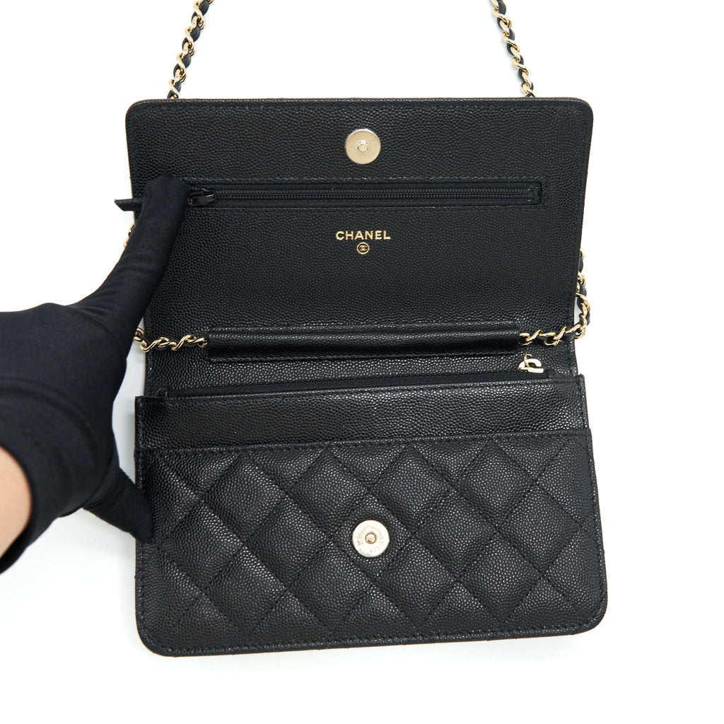 Chanel 22S Detailed Logo Wallet On Chain Caviar Black L