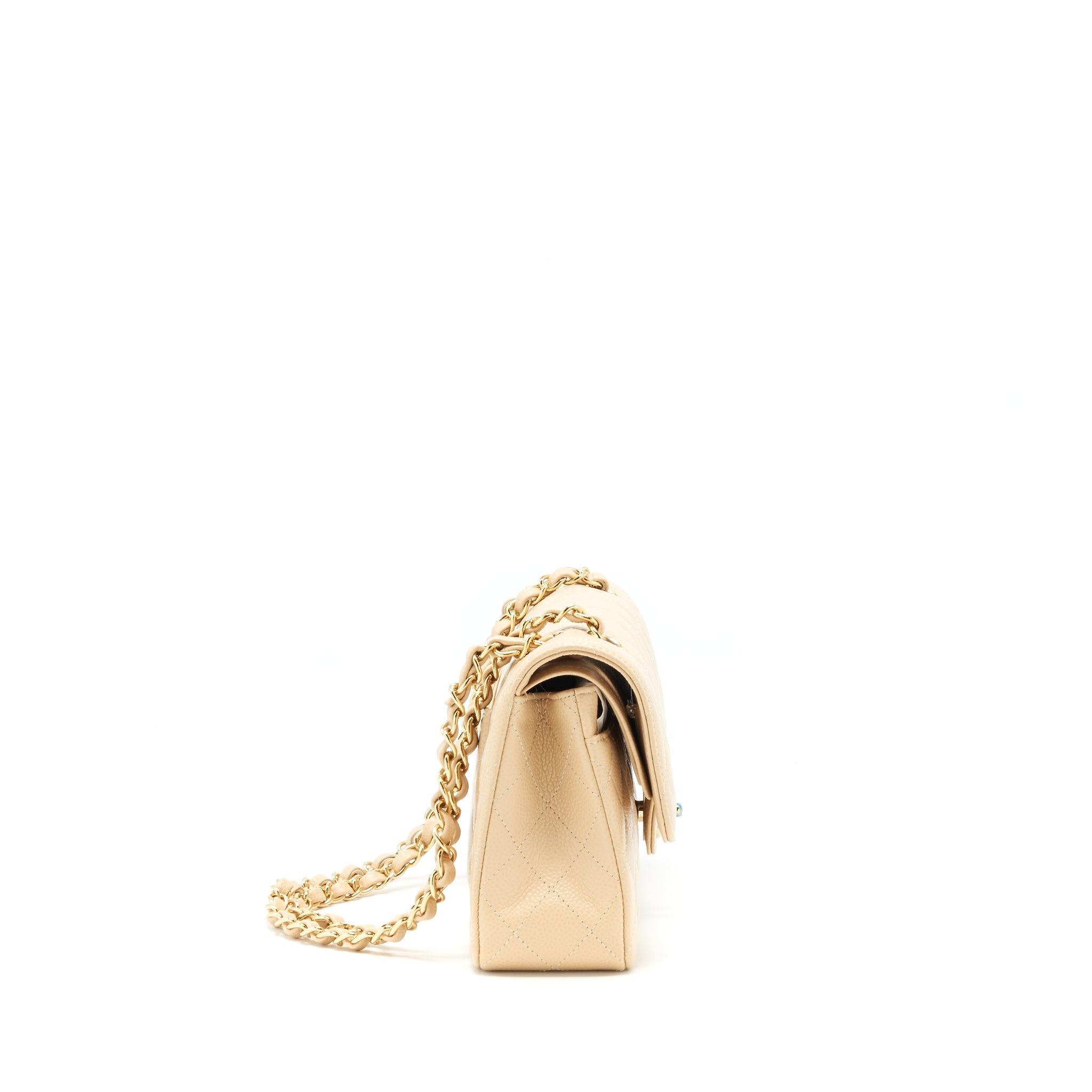 Chanel small classic double flap bag caviar beige