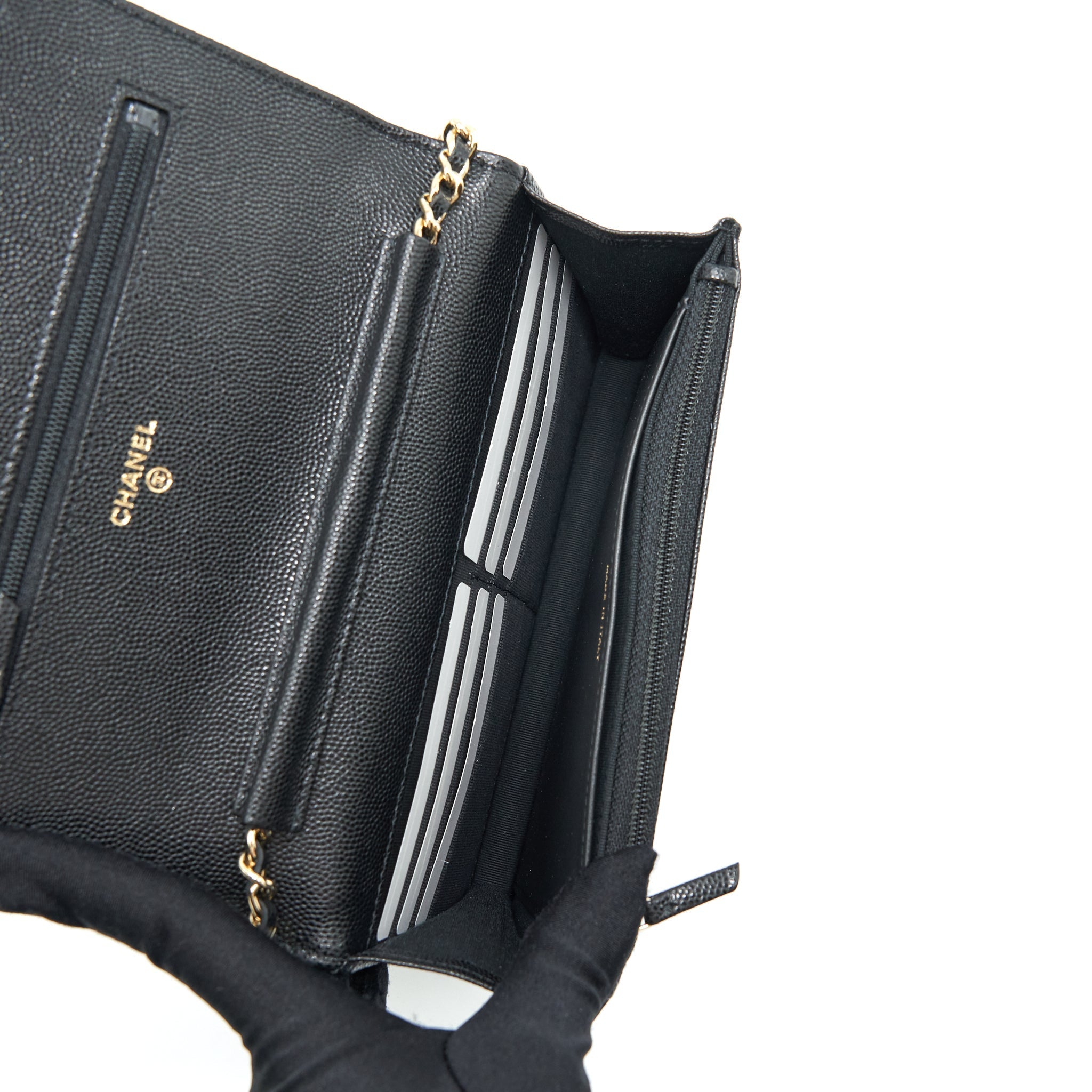 Chanel 22S Detailed Logo Wallet On Chain Caviar Black L