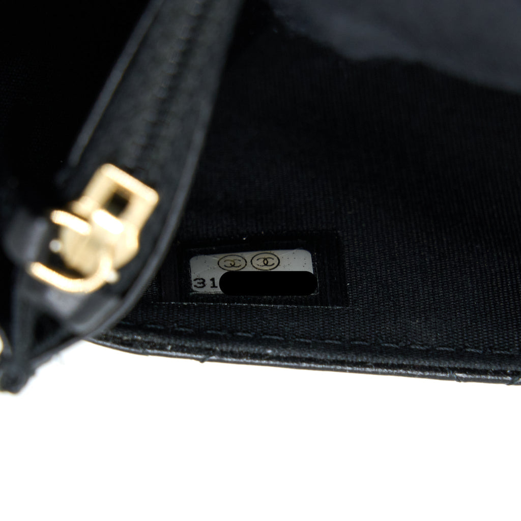 Chanel Quilted Wallet on Chain with Camellia Chain Lambskin Black L
