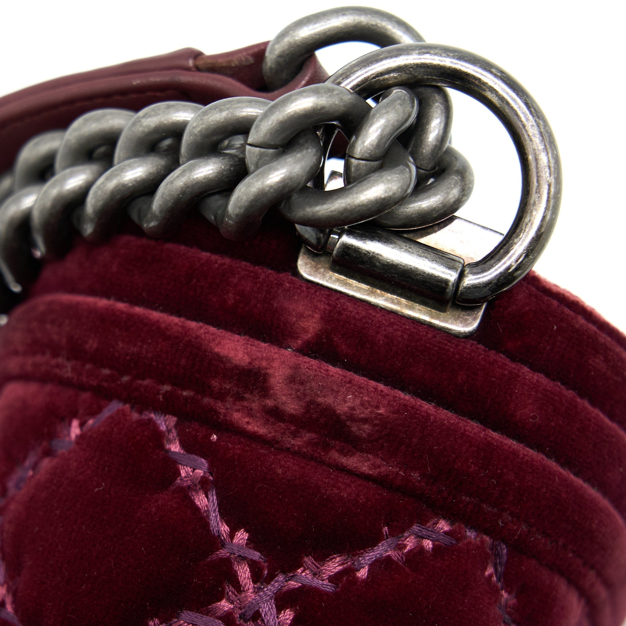 Chanel Medium Boy Bag Velvet Dark Red Ruthenium