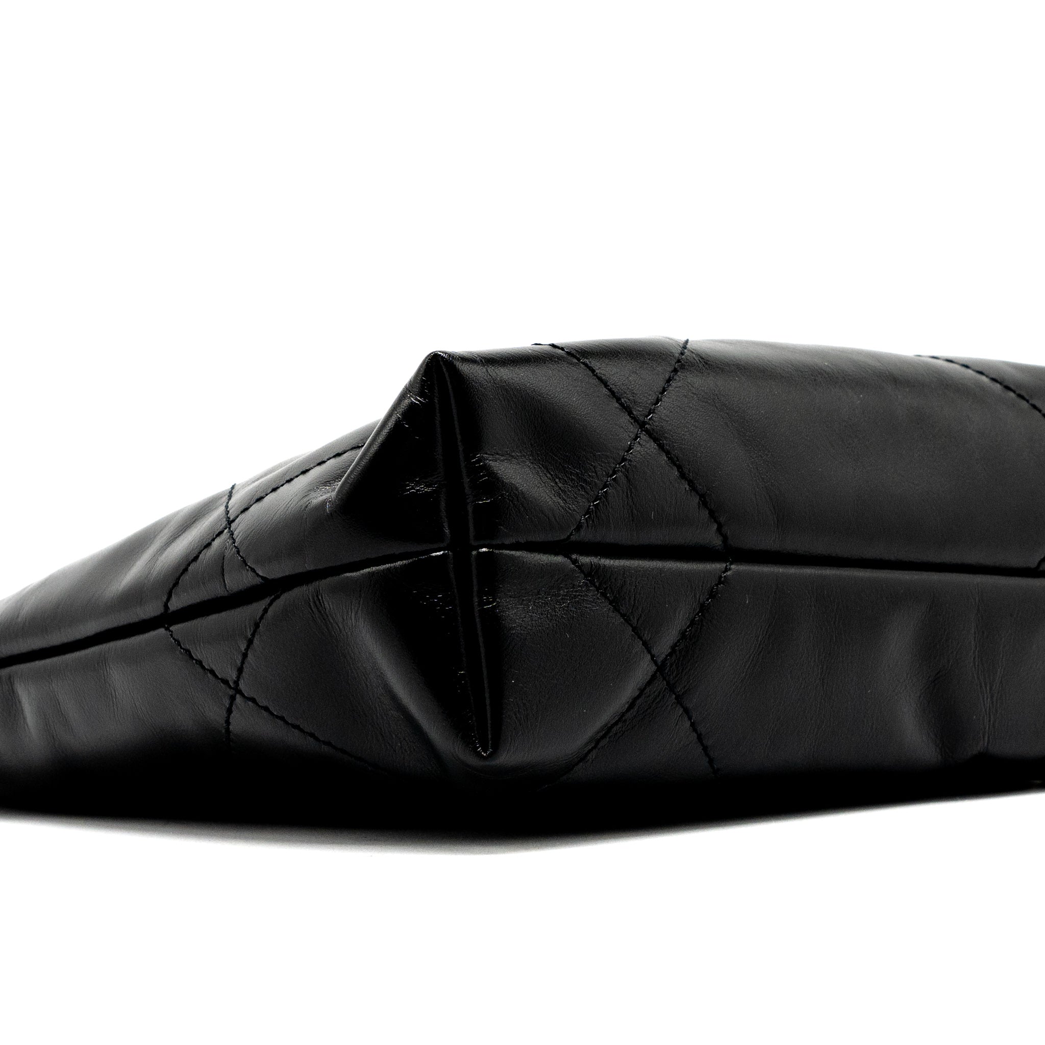 Chanel 23s Mini 22 Bag Shiny Calfskin Black Brushed  (Microchip)