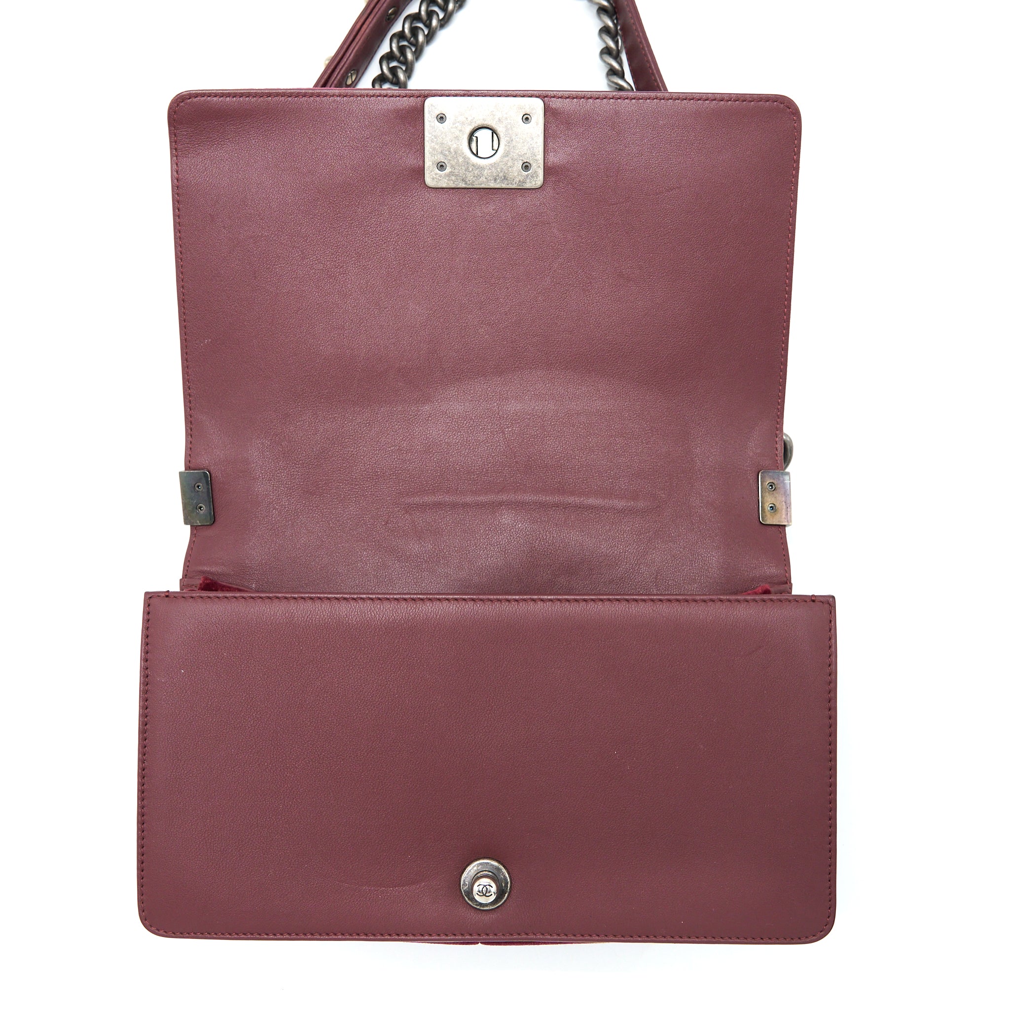Chanel Medium Boy Bag Velvet Dark Red Ruthenium