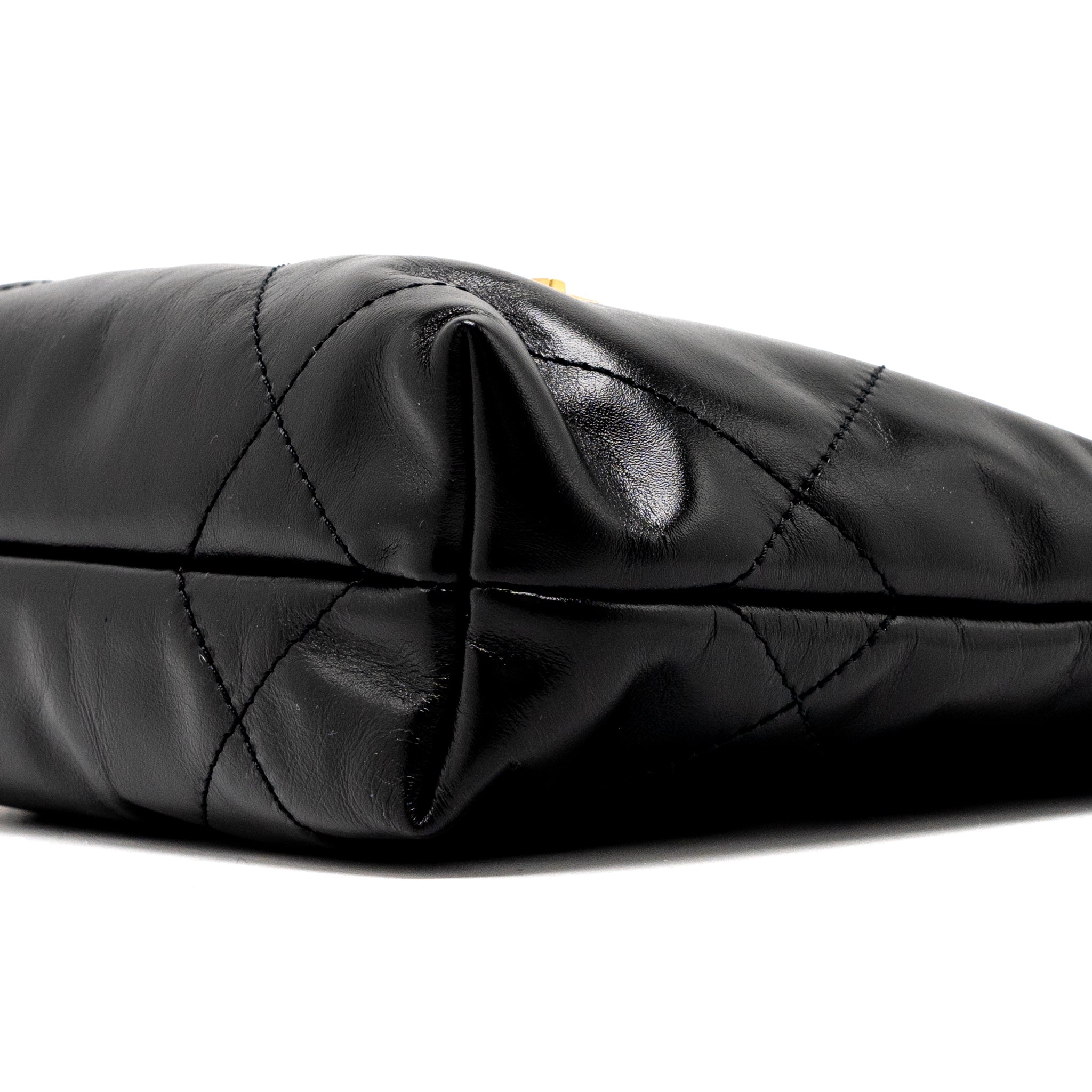 Chanel 23s Mini 22 Bag Shiny Calfskin Black Brushed  (Microchip)