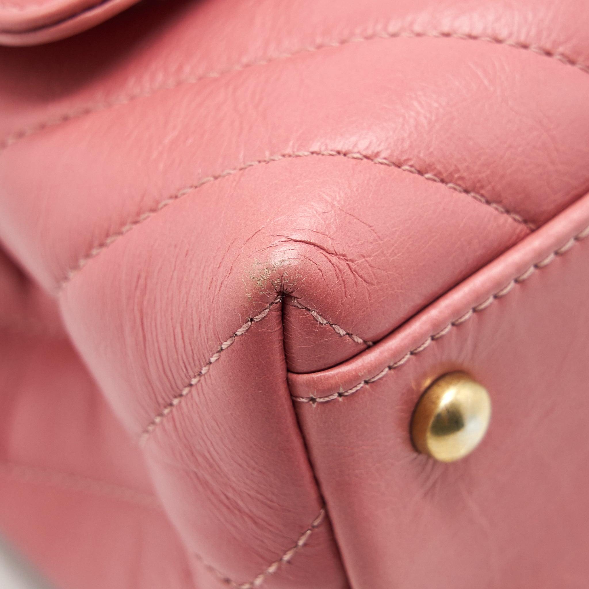Chanel Small Coco Handle Chevron Calfskin With Lizard Handle Pink