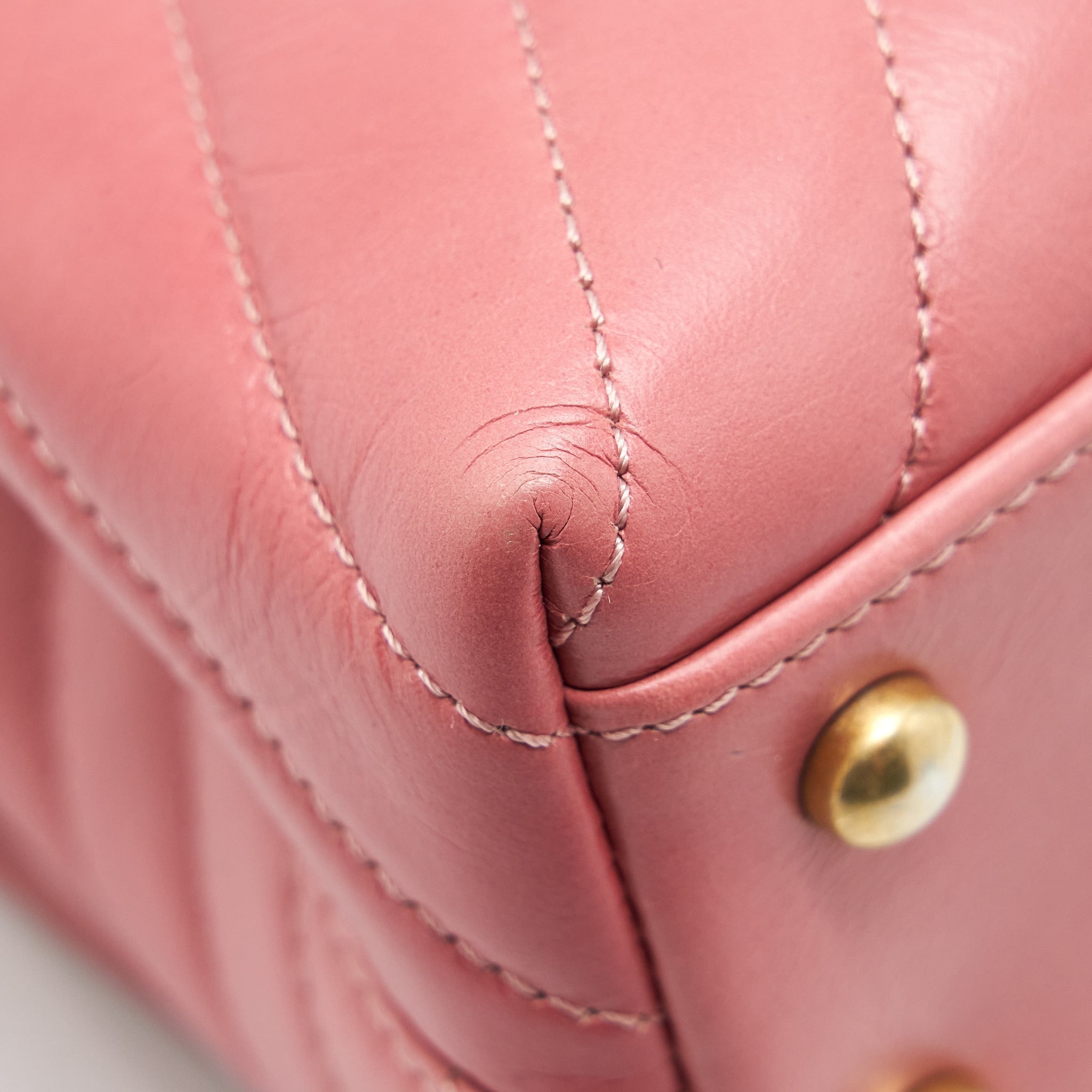 Chanel Small Coco Handle Chevron Calfskin With Lizard Handle Pink